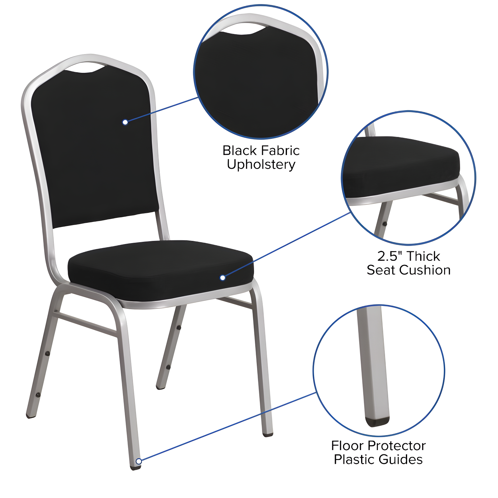 Flash Furniture HERCULES Series Crown Back Stacking Banquet Chair in Black Fabric - Silver Frame