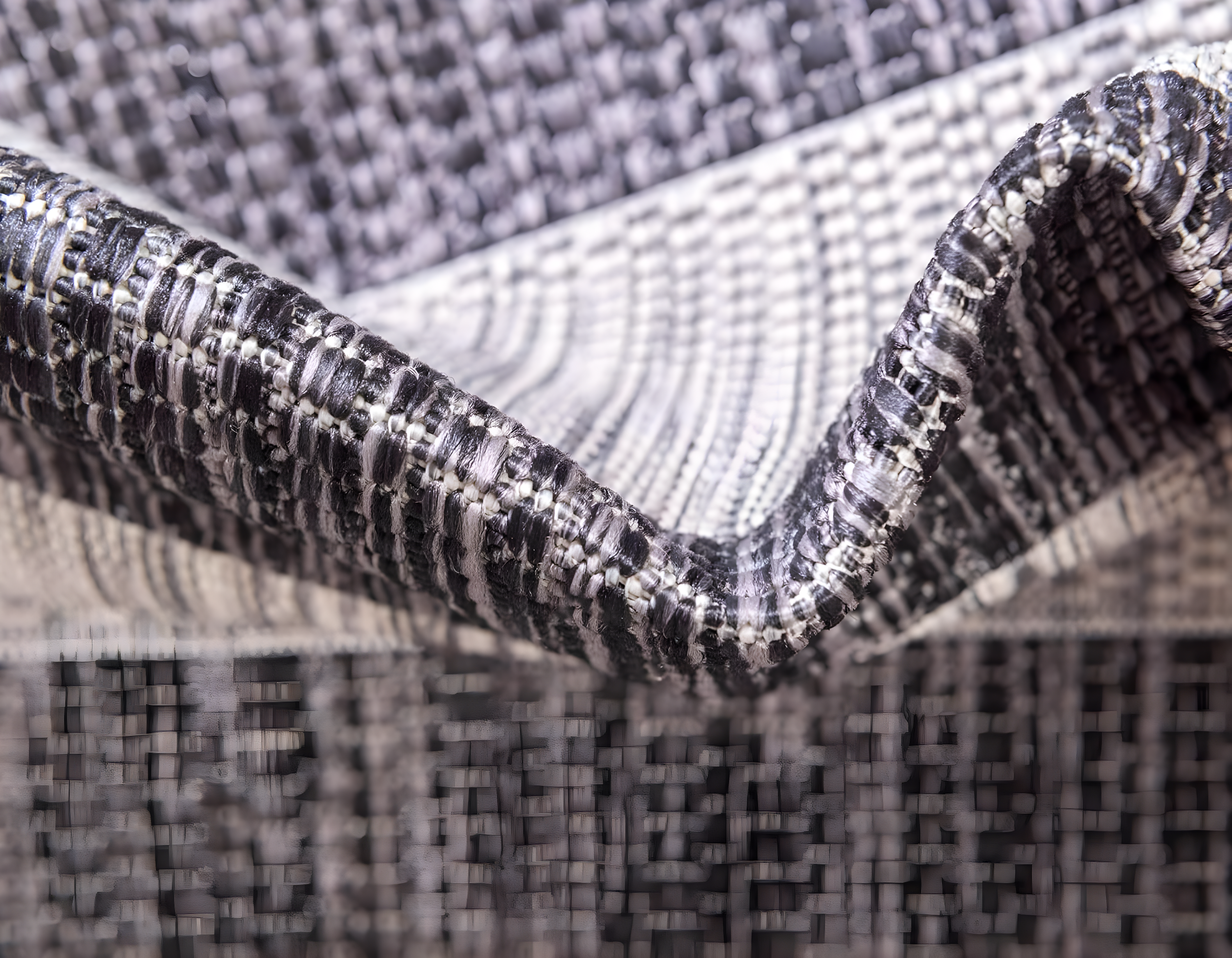 Charcoal Gray and Black Striped Synthetic Outdoor Rug 7' x 10'
