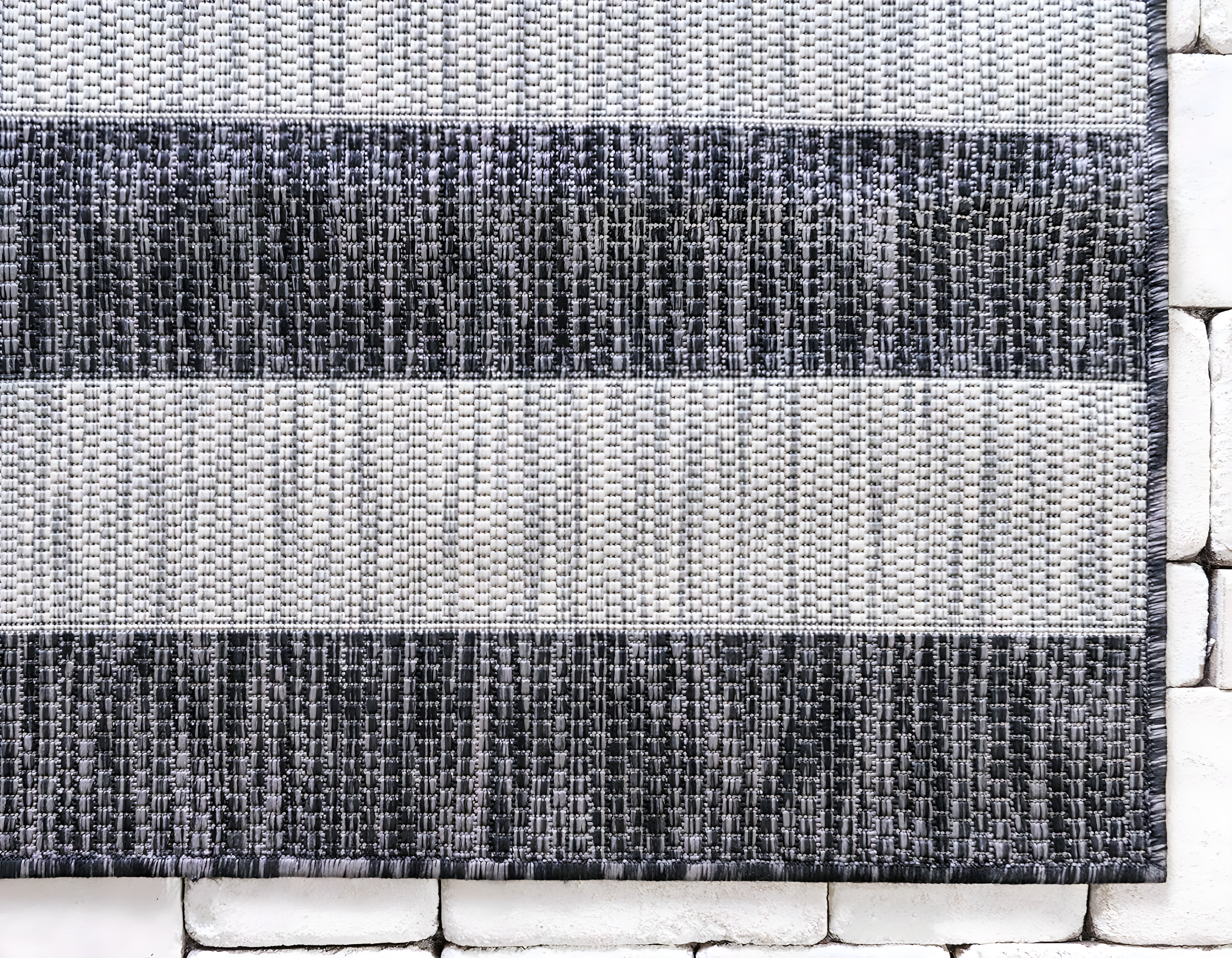 Unique Loom Outdoor Striped Collection Area Rug - Distressed Stripe (7' 1" x 10' Rectangle Charcoal Gray/Ivory)