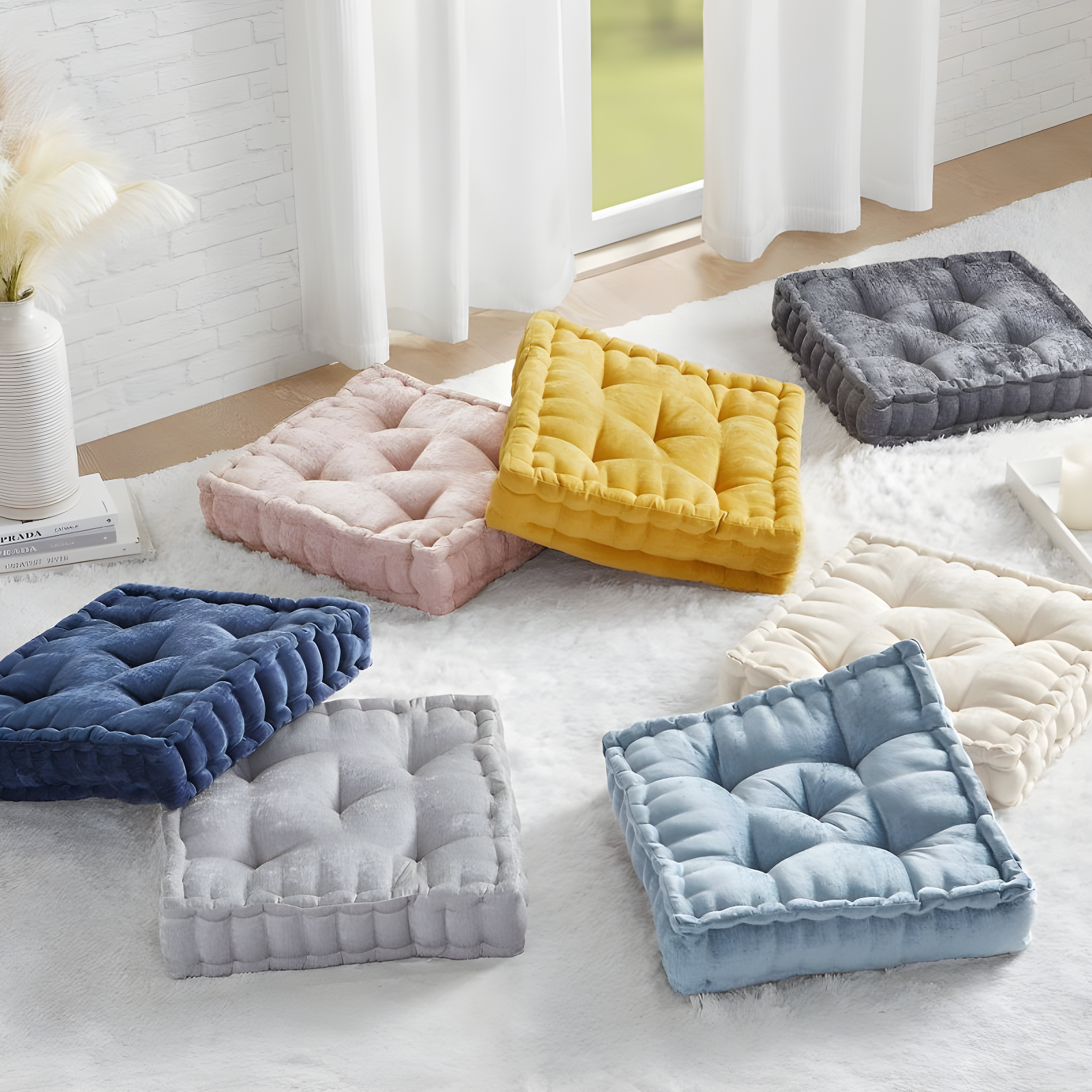 Azza Poly Chenille Square Floor Pillow Cushion