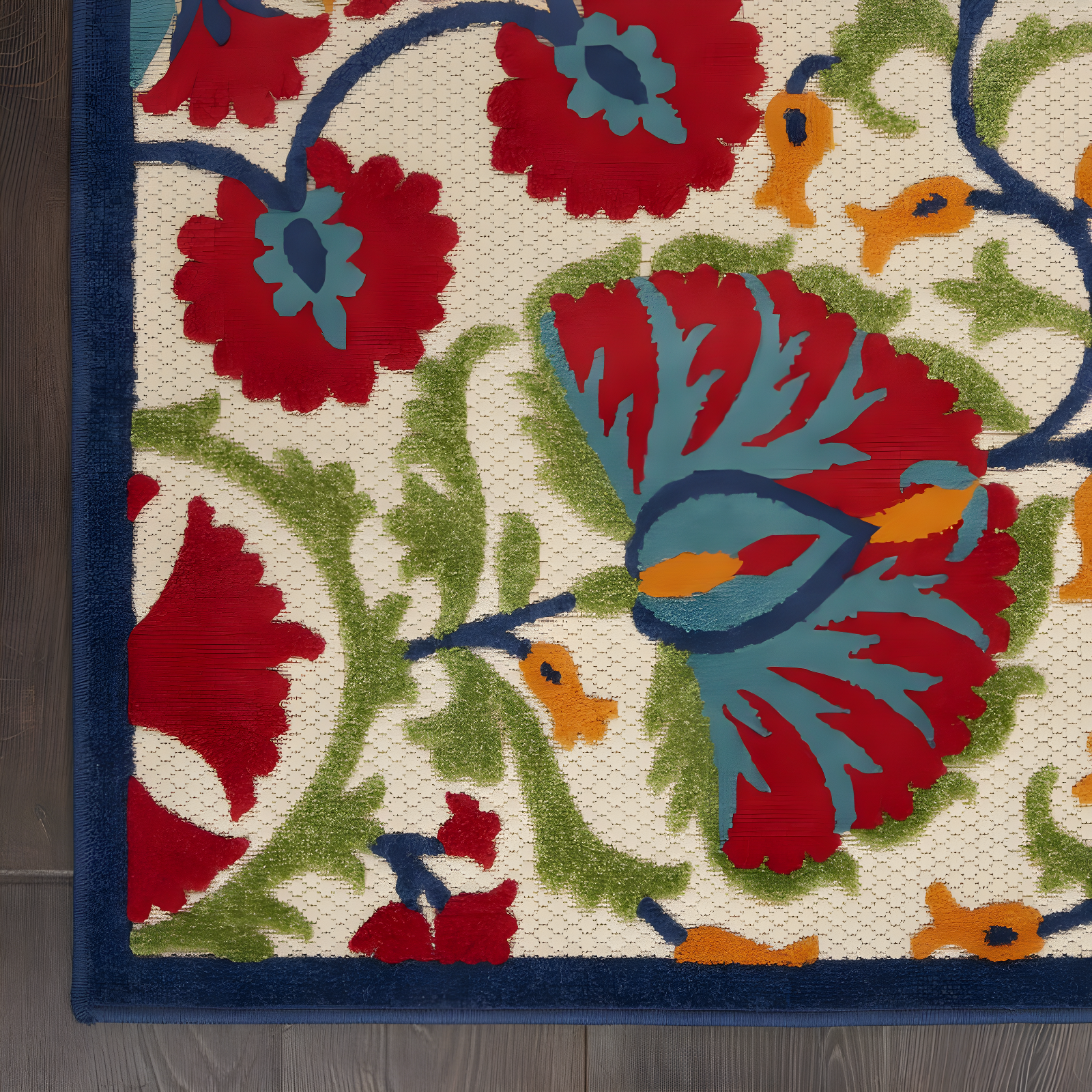 Nourison Aloha Floral Easy Care Flatweave High-Low Indoor Outdoor Area Rug Red/Multi 7' x 10'