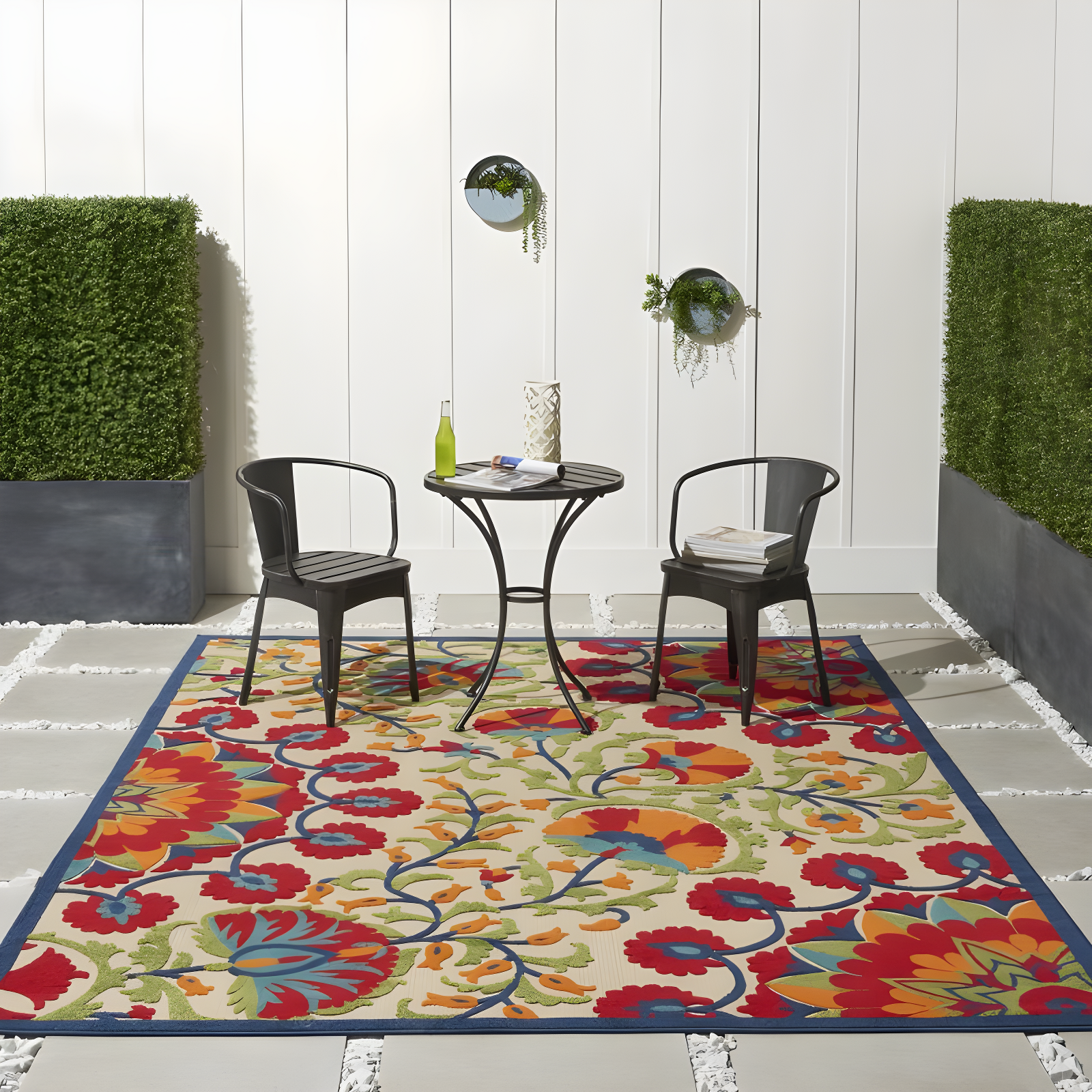 Nourison Aloha Floral Easy Care Flatweave High-Low Indoor Outdoor Area Rug Red/Multi 7' x 10'