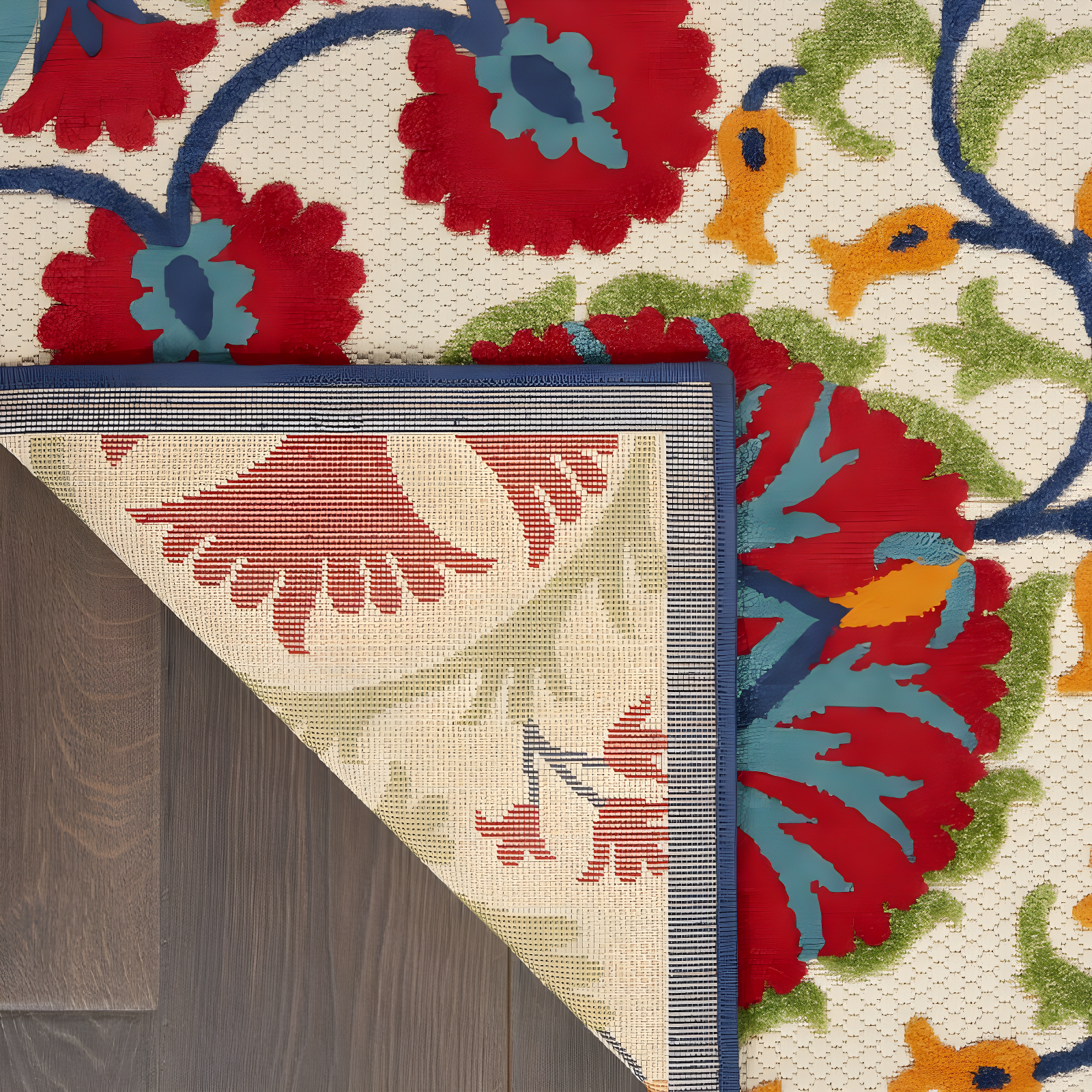 Nourison Aloha Floral Easy Care Flatweave High-Low Indoor Outdoor Area Rug Red/Multi 7' x 10'