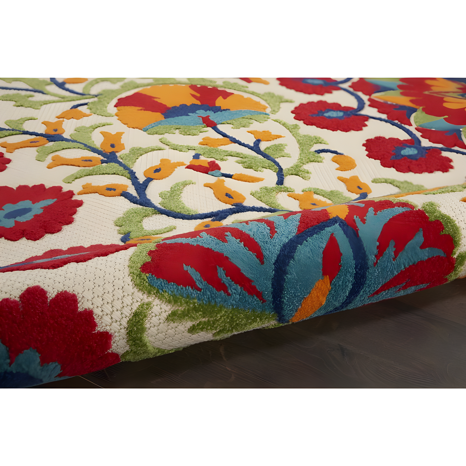 Nourison Aloha Floral Easy Care Flatweave High-Low Indoor Outdoor Area Rug Red/Multi 7' x 10'