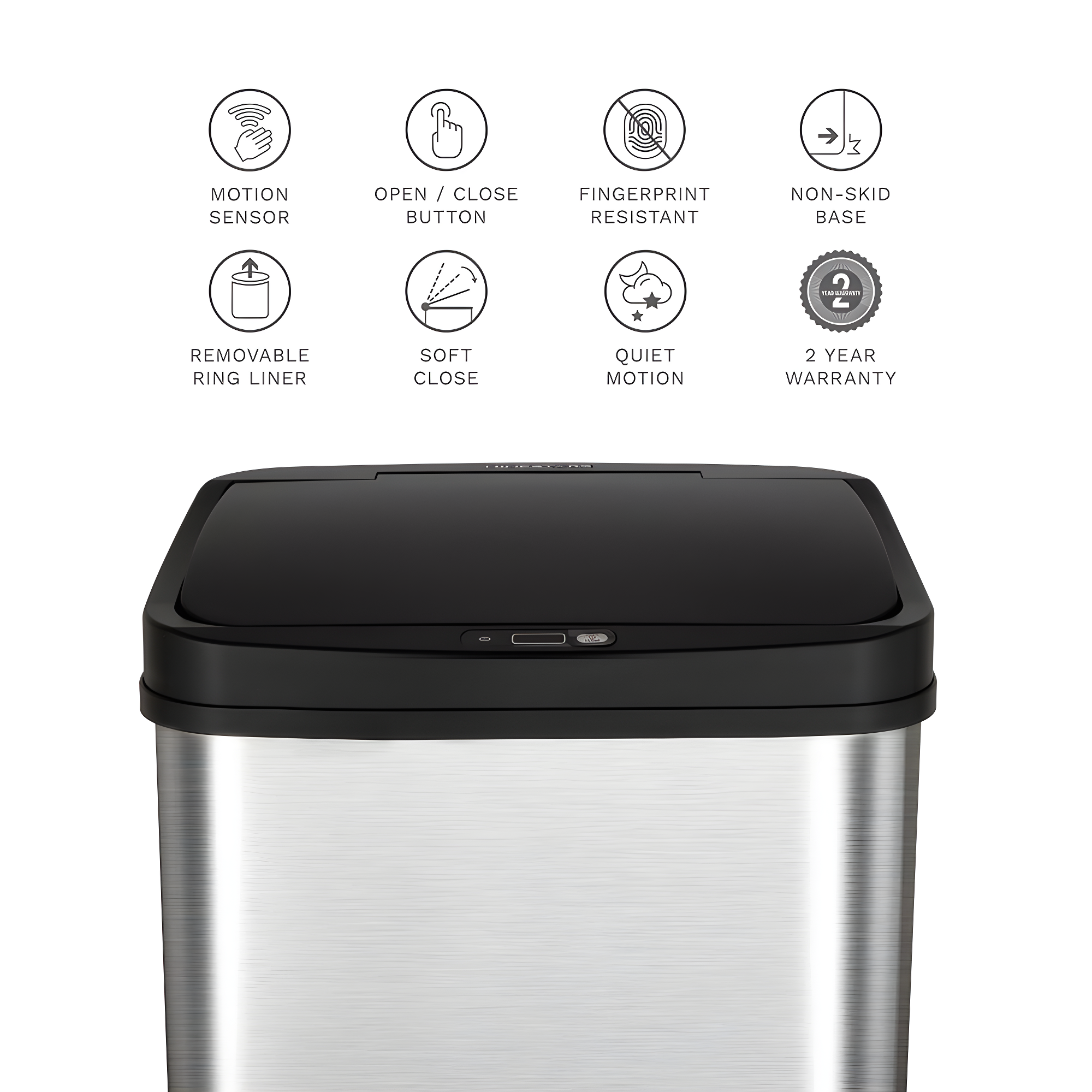 Nine Stars 13gal Motion Sensor Rectangular Shape Stainless Steel Trash Can Silver/Black