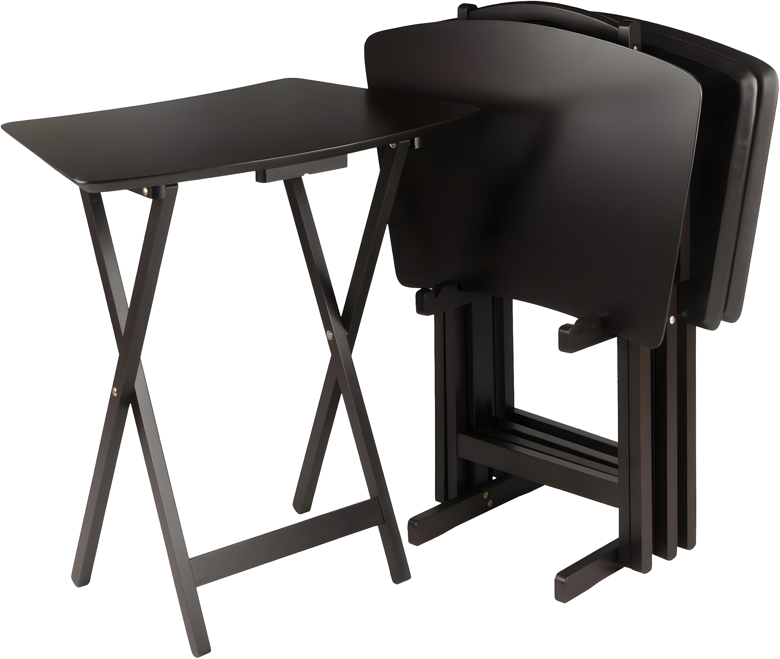 5pc Anila Fan Shape Snack Table Coffee - Winsome: Solid Wood Folding Tables, Beveled Edges, Storage Rack