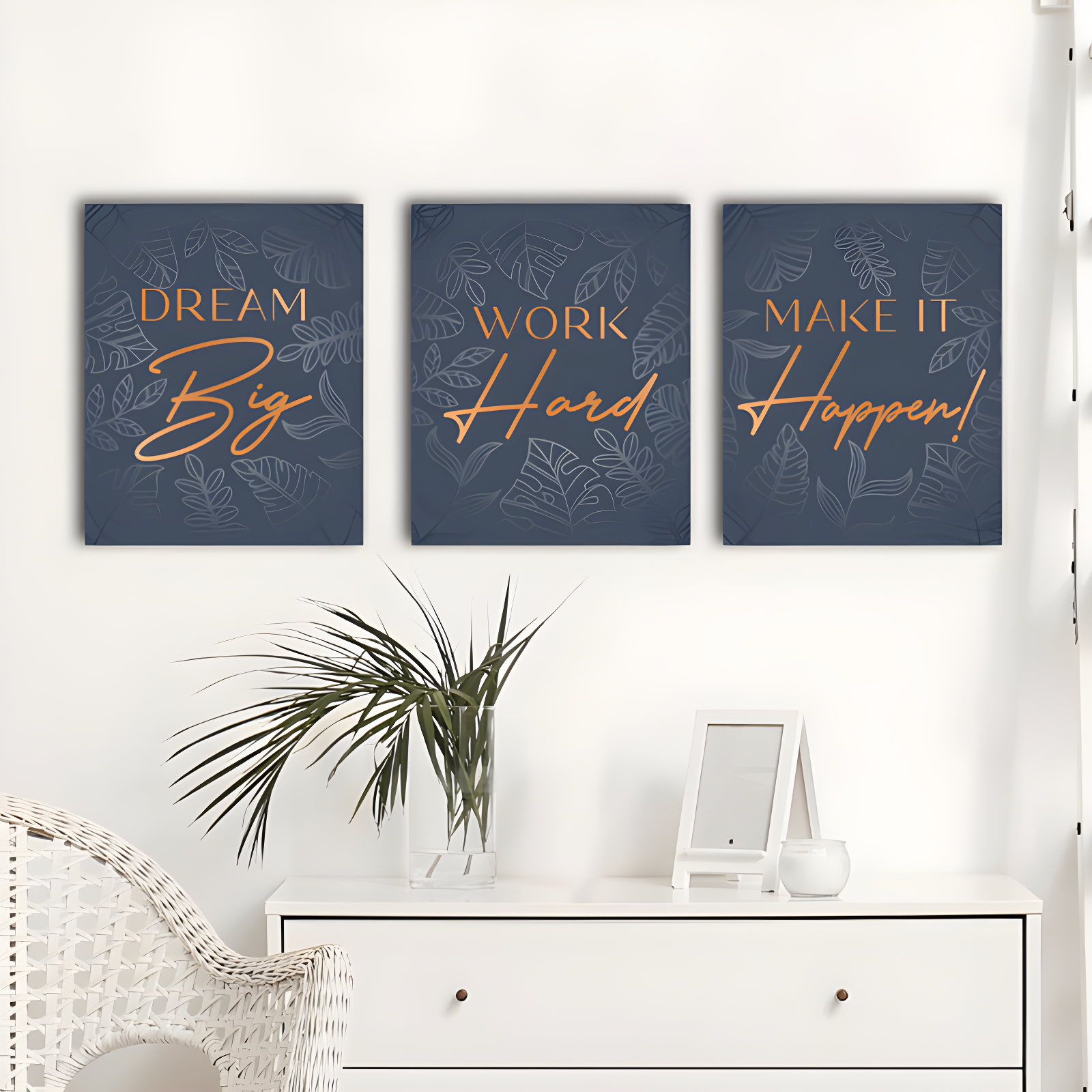 Inspirational Wall Décor For Office, Bedroom, Living Room - 3Pc Motivational Poster Set - Framed Canvas - 12.5 X 15 Inch Wall Art