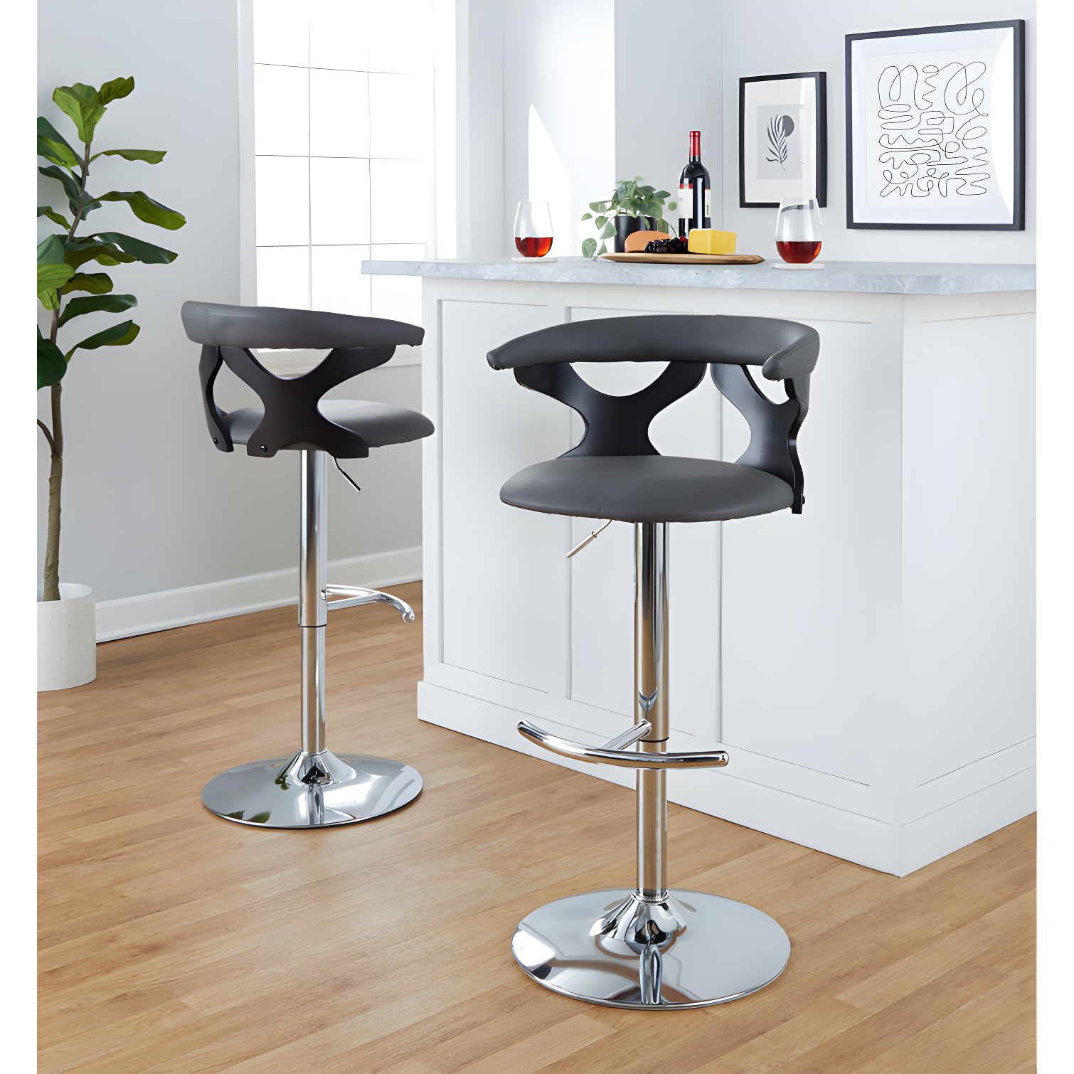 LumiSource Gardenia Swivel Upholstered Adjustable Height Counter Stool with Metal Frame (Set of 2)