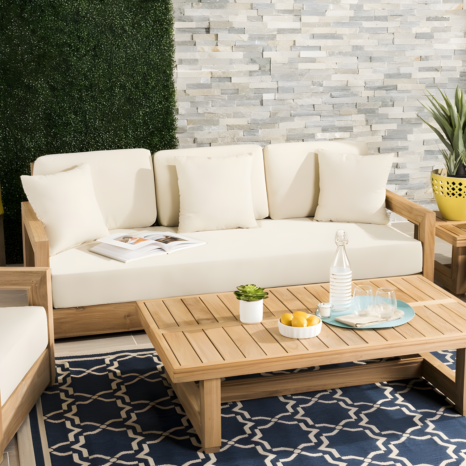 SAFAVIEH OUTDOOR COUTURE Montford 2-Seat Bench Natural Teak / Beige