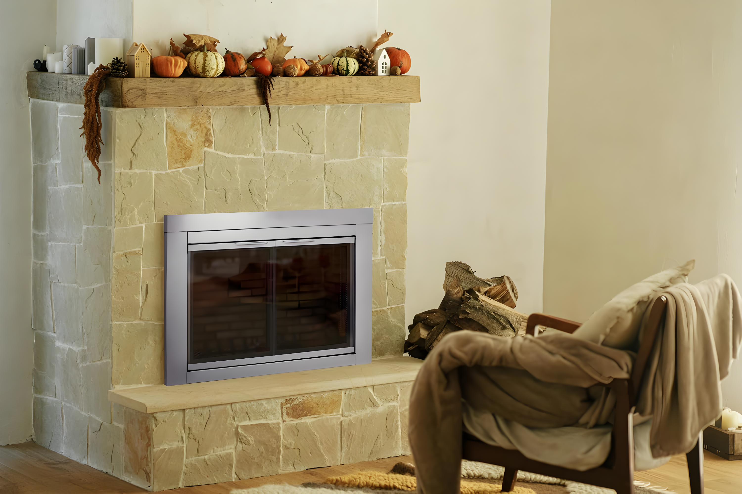 Pleasant Hearth Alpine Collection Fireplace Glass Door, Skyline Nickel - Medium
