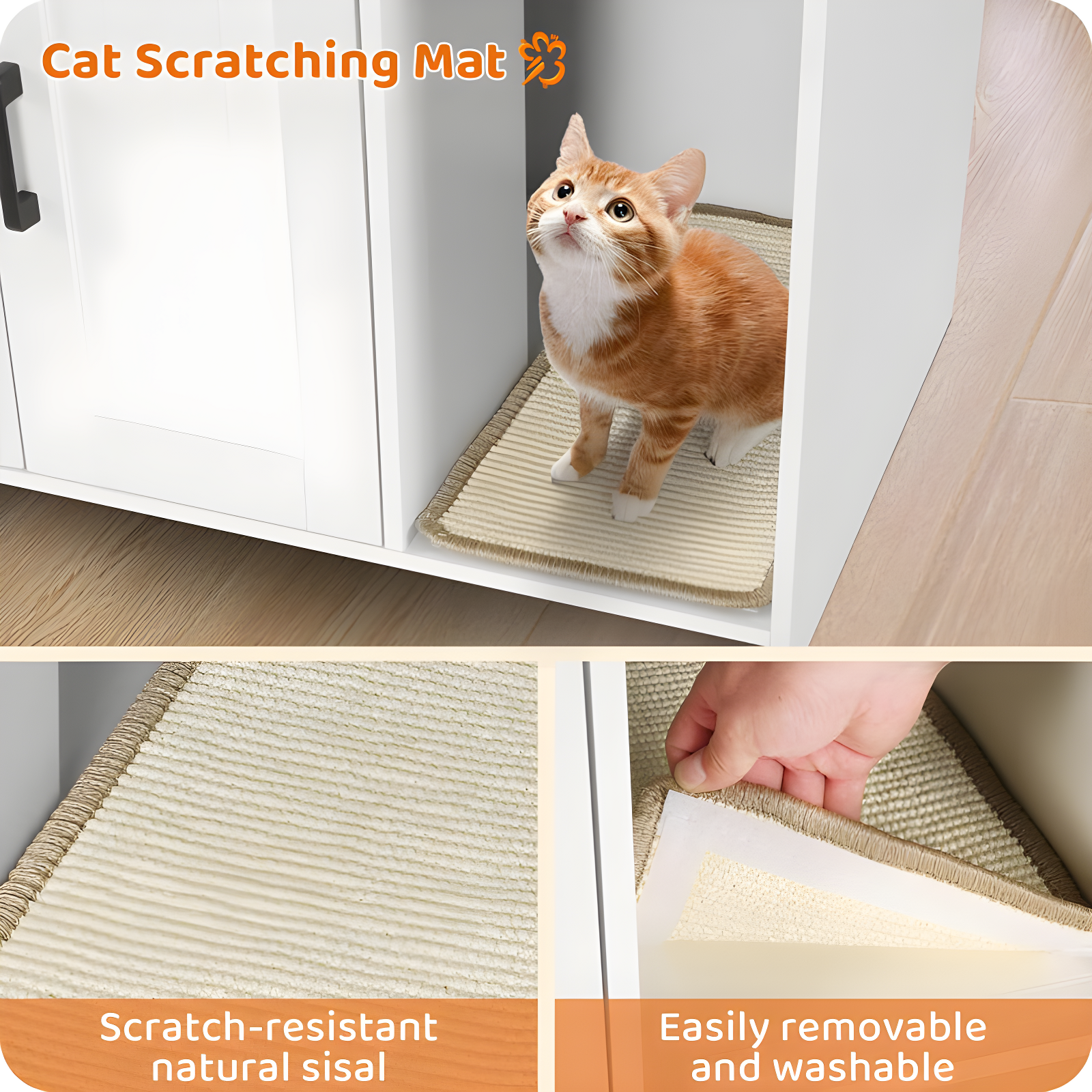 Litter Box Enclosure, Cat Litter Box Furniture Hidden, With Scratching Mat, Wooden Cat Washroom Indoor, Fit Most Of Litter Box, 31.5" L X 19.7" W X 21.7" H, White + Warm Brown