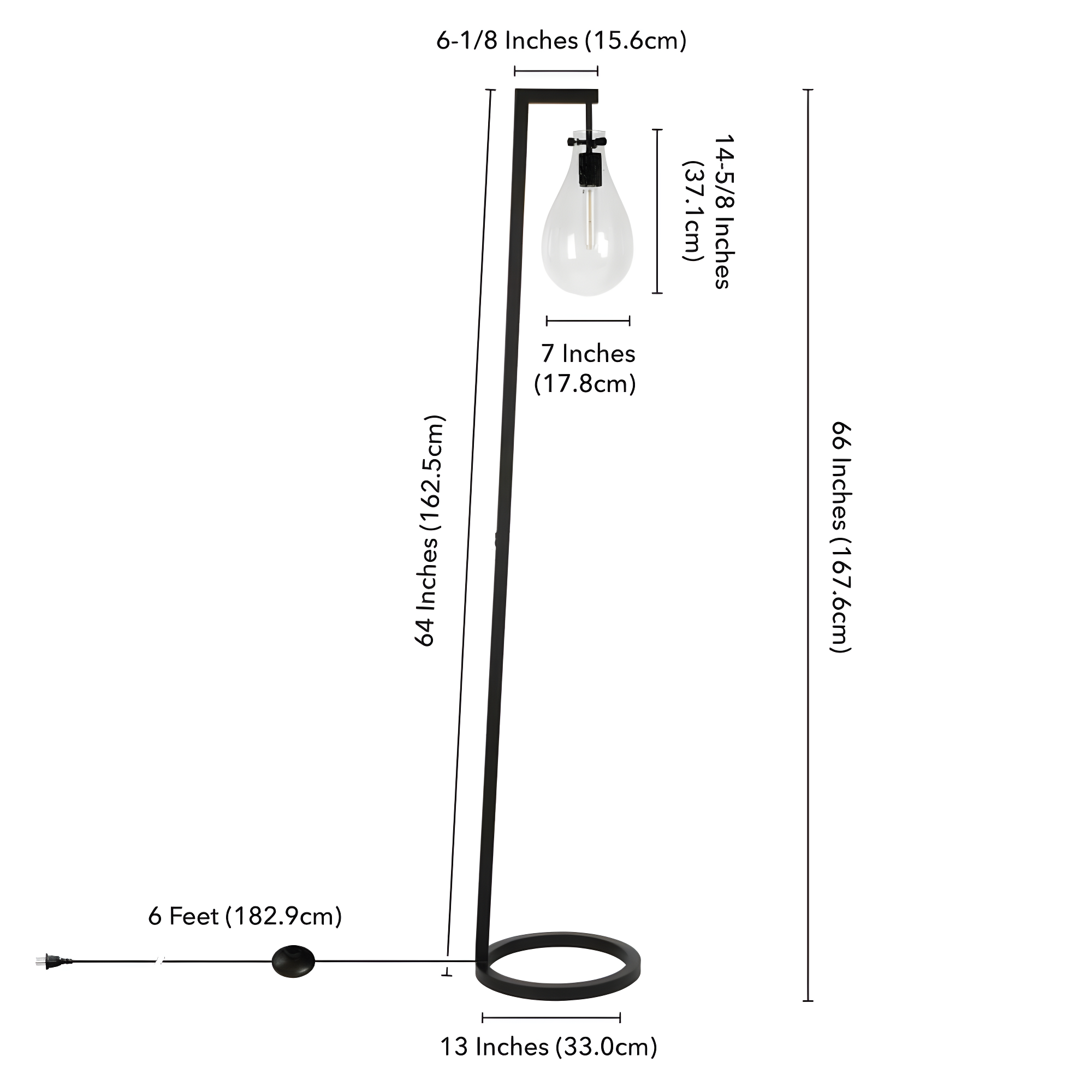 Evelyn&Zoe Weston 66" Tall Floor Lamp with Glass Shade, Blackened Bronze/Seeded