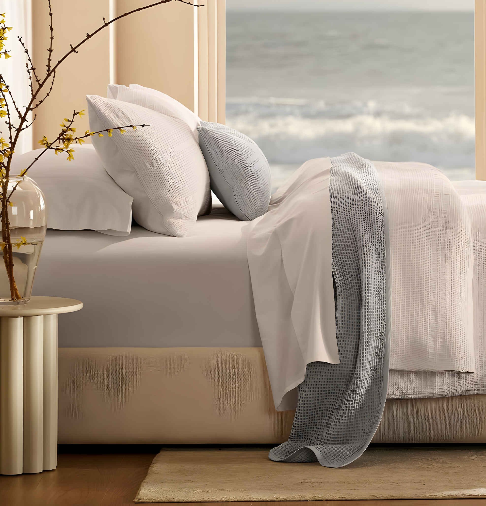 BOLL & BRANCH Waffle Bed Blanket - Full/Queen, Shore - Luxury 100% Organic Cotton - Soft, Lightweight and Breathable - Textured Waffle Weave Design