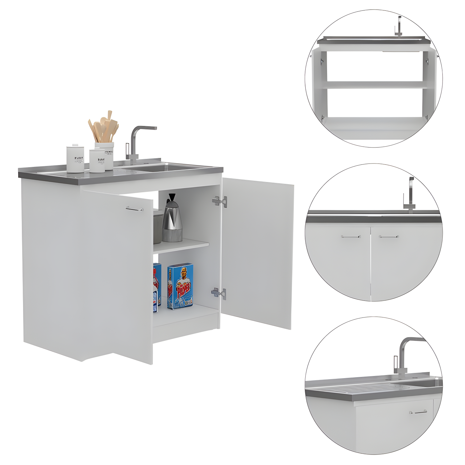 TUHOME Napoles Utility Sink Cabinet With Integrated Steel Sink