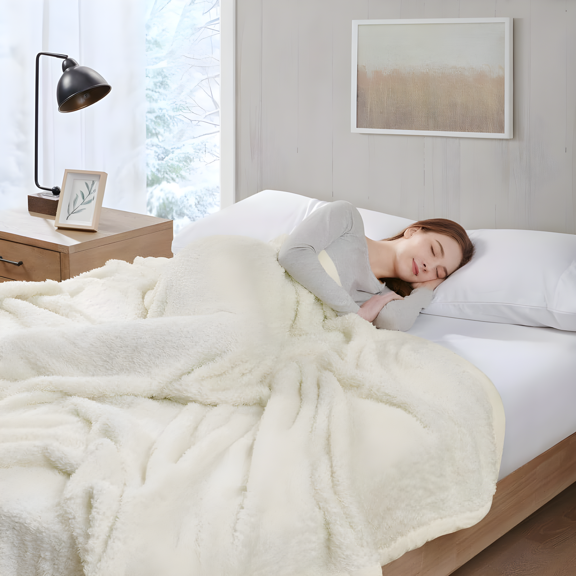 Full/Queen Burlington Berber Bed Blanket Ivory: Woolrich, Velvet Texture, Machine Washable, OEKO-TEX Certified