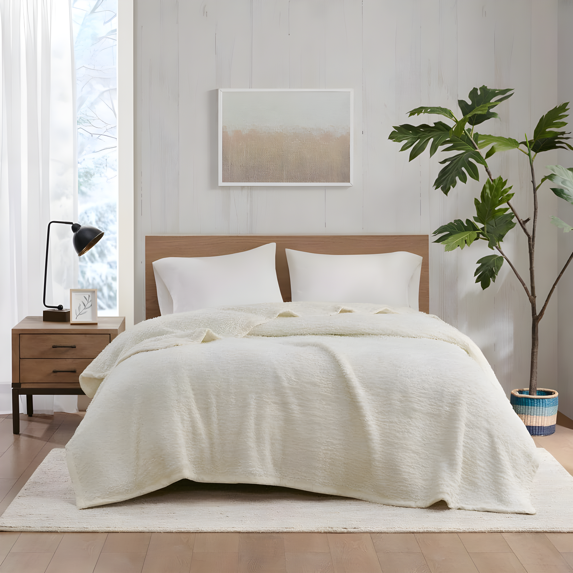 Full/Queen Burlington Berber Bed Blanket Ivory: Woolrich, Velvet Texture, Machine Washable, OEKO-TEX Certified
