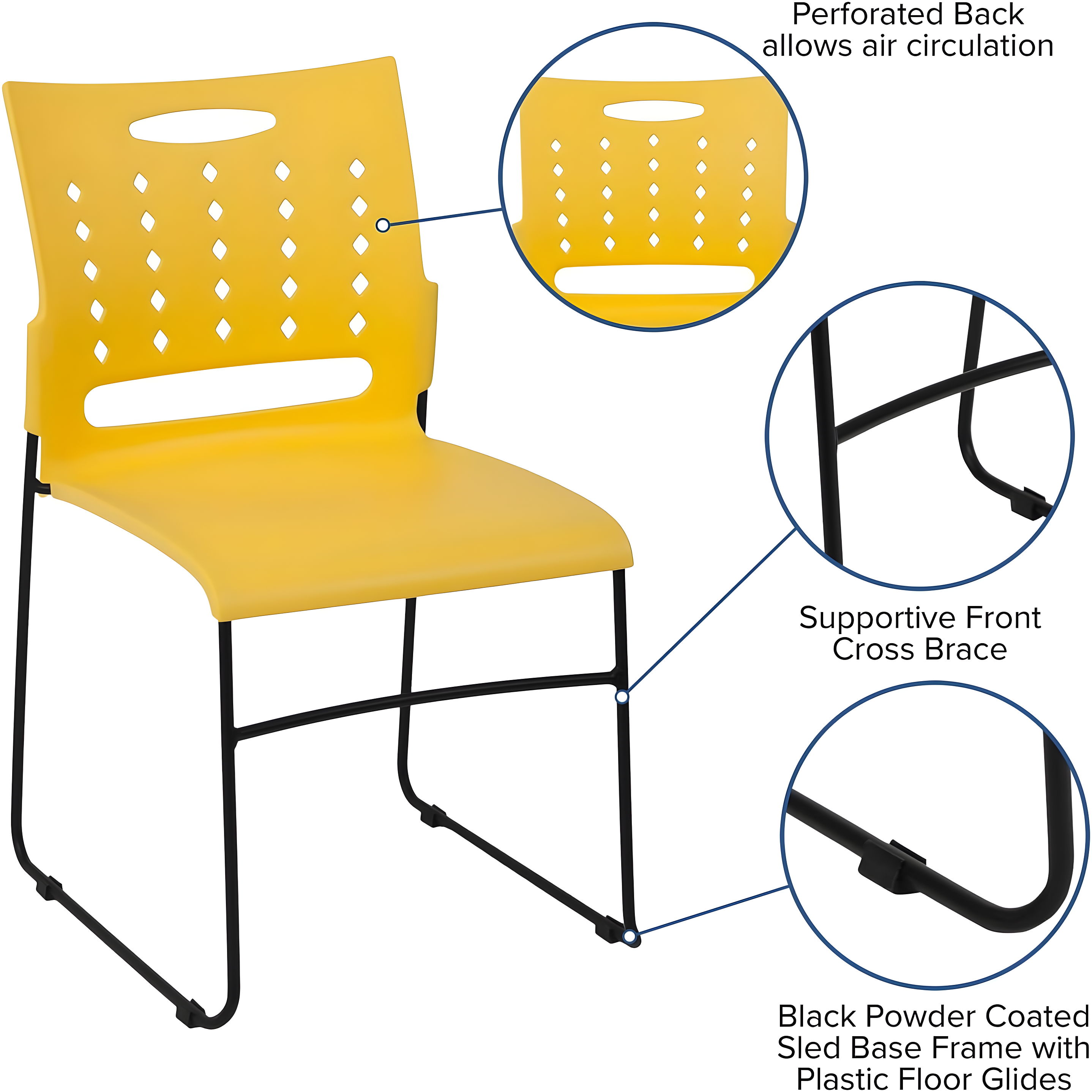 Flash Furniture 881 lb. Capacity Sled Base Stack Chair with Carry Handle and Air-Vent Back