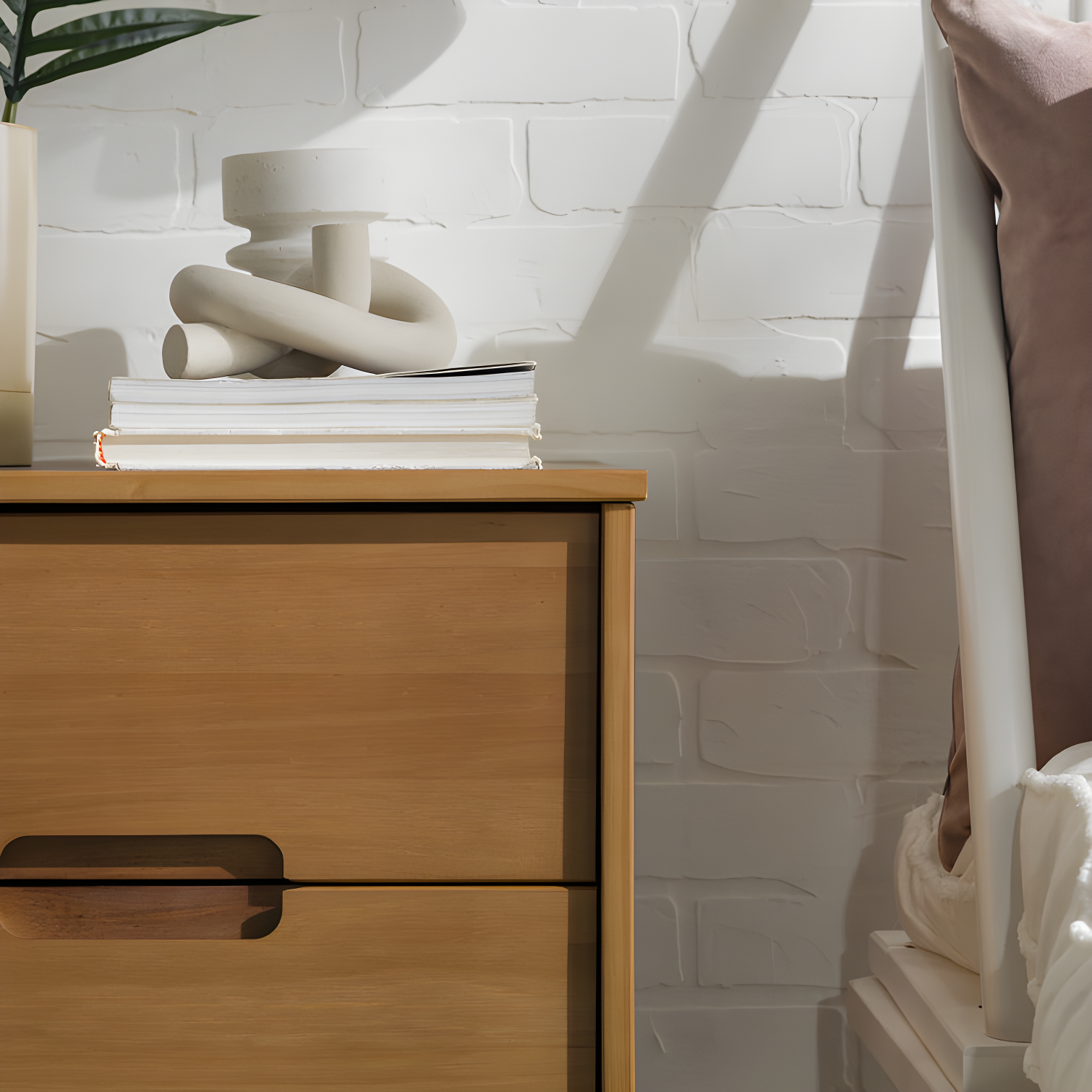Mags Solid Wood Groove 2-Drawer Nightstand
