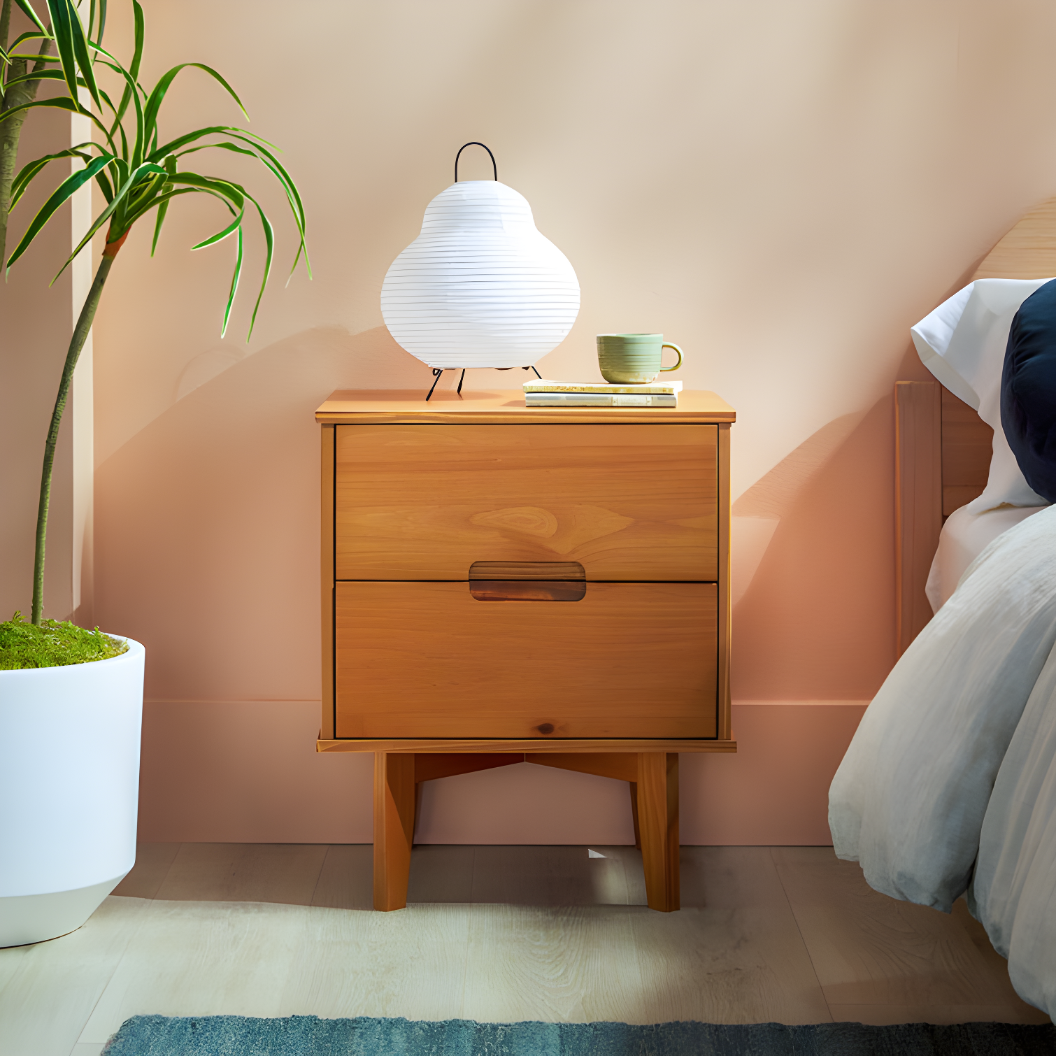 Mags Solid Wood Groove 2-Drawer Nightstand