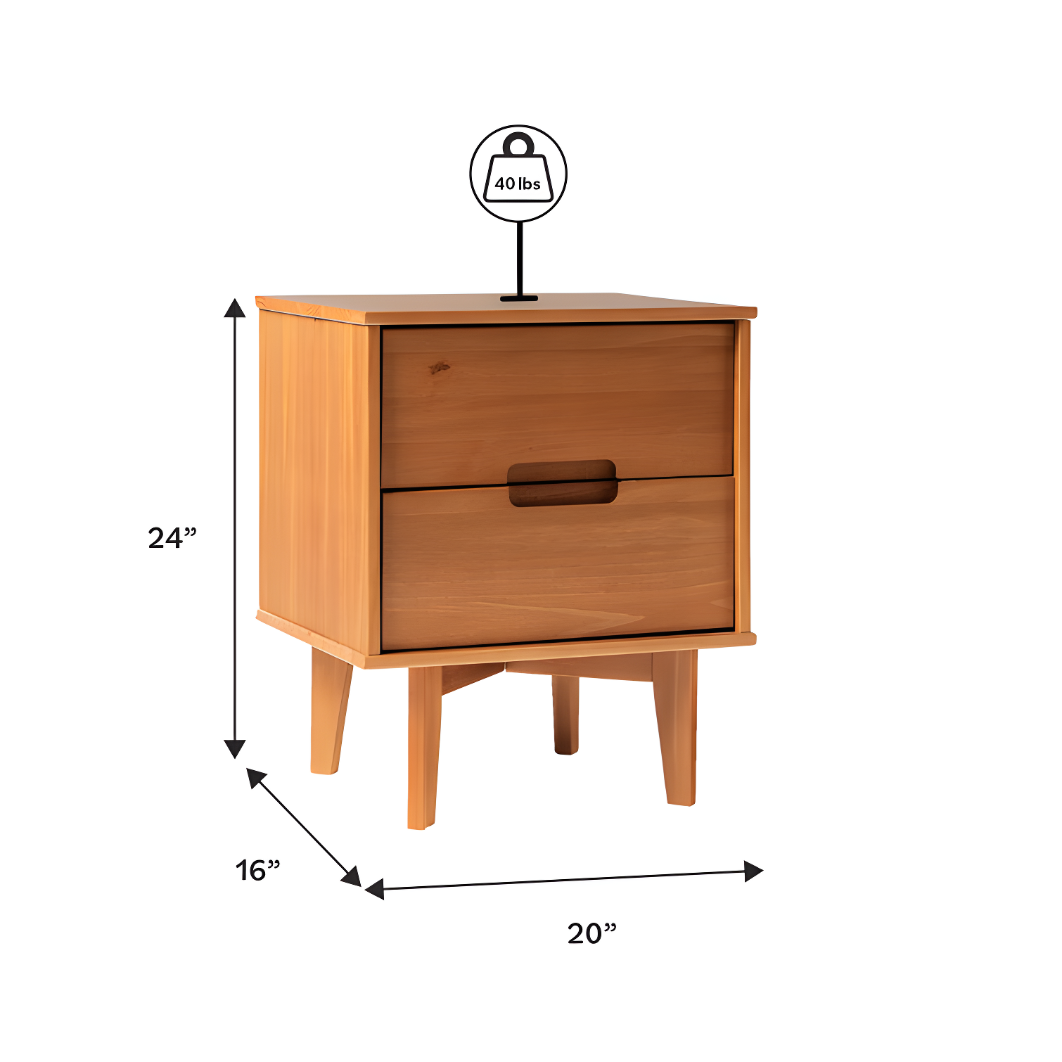 Mags Solid Wood Groove 2-Drawer Nightstand