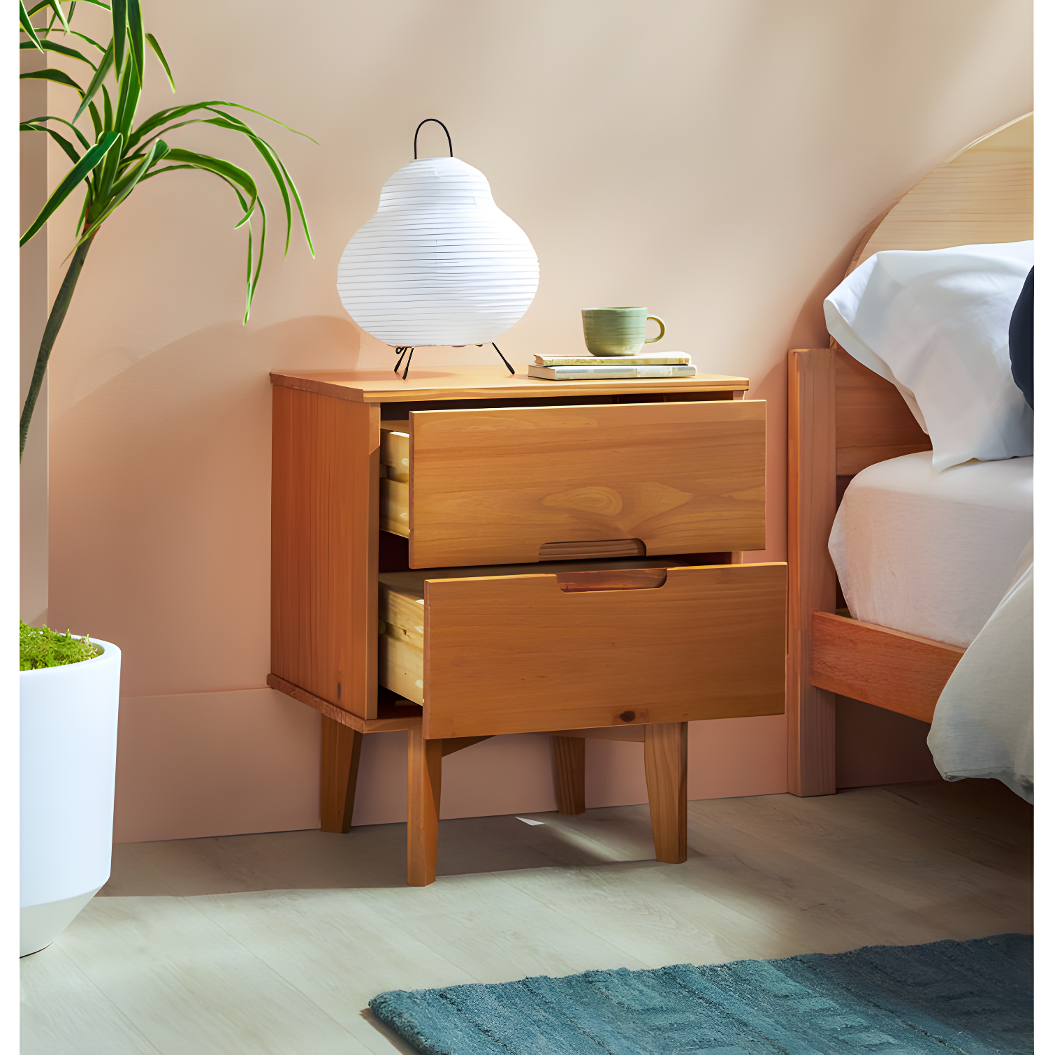 Mags Solid Wood Groove 2-Drawer Nightstand