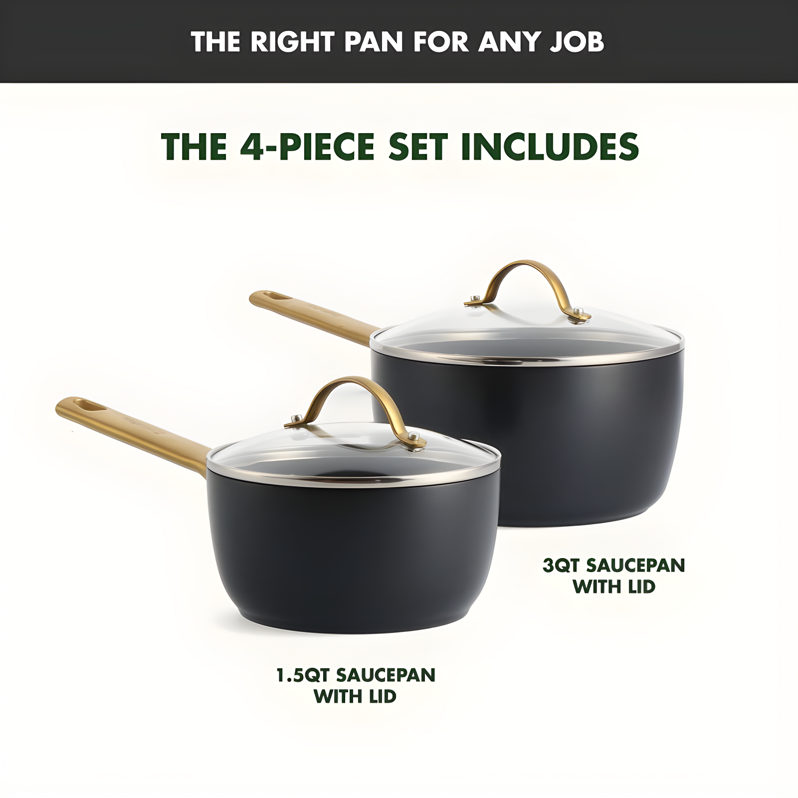 GreenPan GreenPan Reserve Black Healthy Ceramic Nonstick Saucepan Set with Lids, 1.5qt and 3qt
