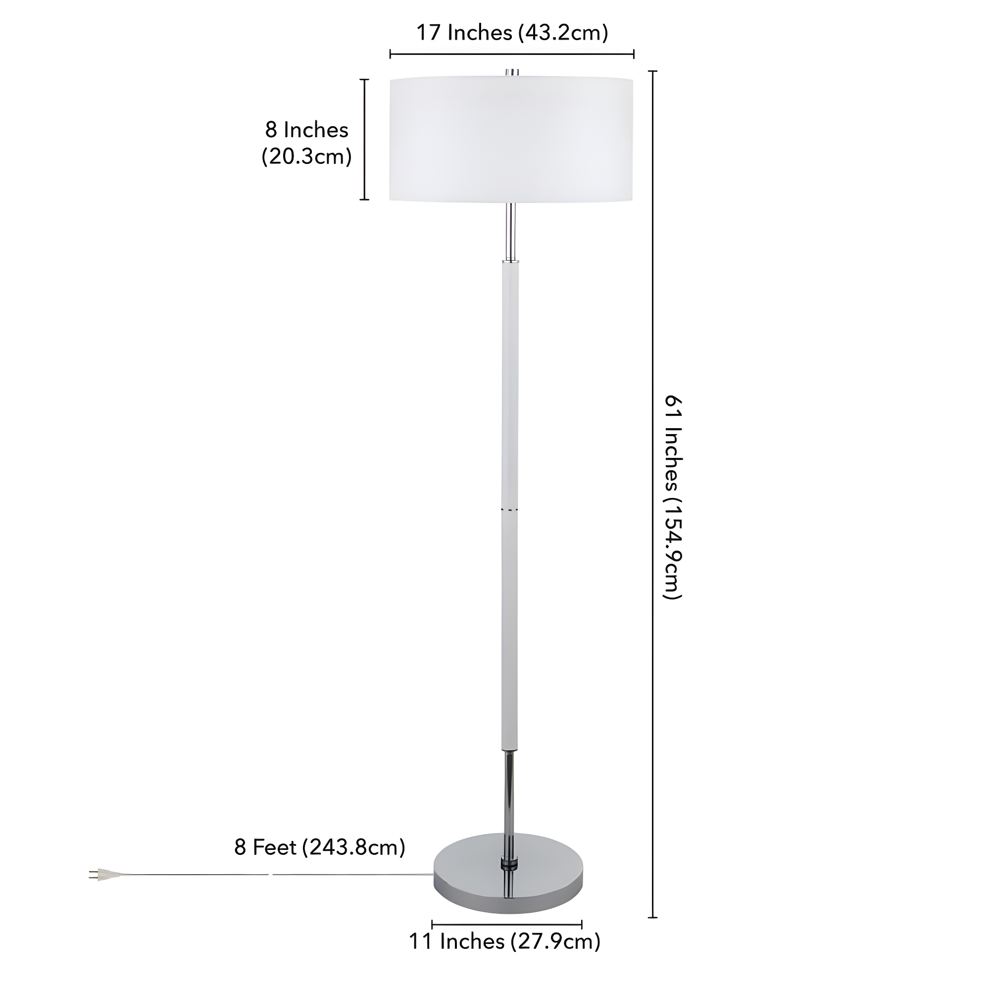Henn&Hart 17" Matte White/Polished Nickel Metal/Fabric Floor Lamp