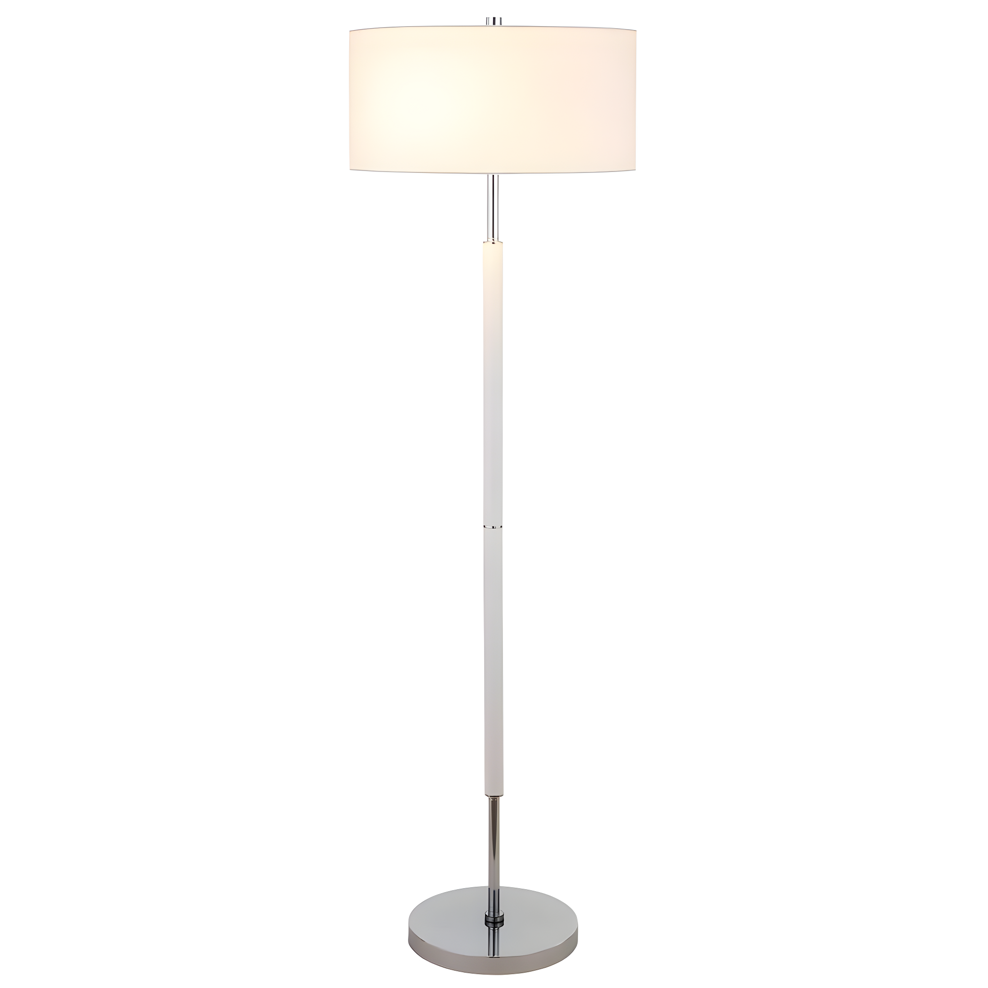 Henn&Hart 17" Matte White/Polished Nickel Metal/Fabric Floor Lamp