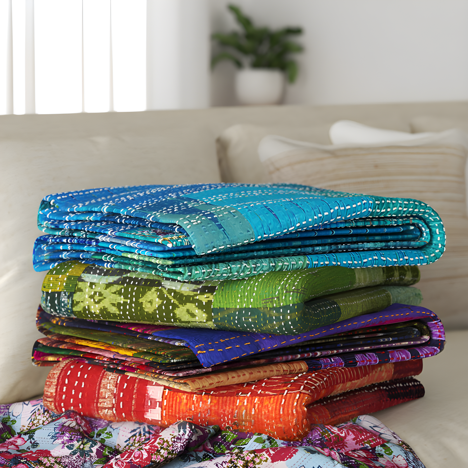 Rajani Home Handmade Kantha Silk Blend Throw Blanket