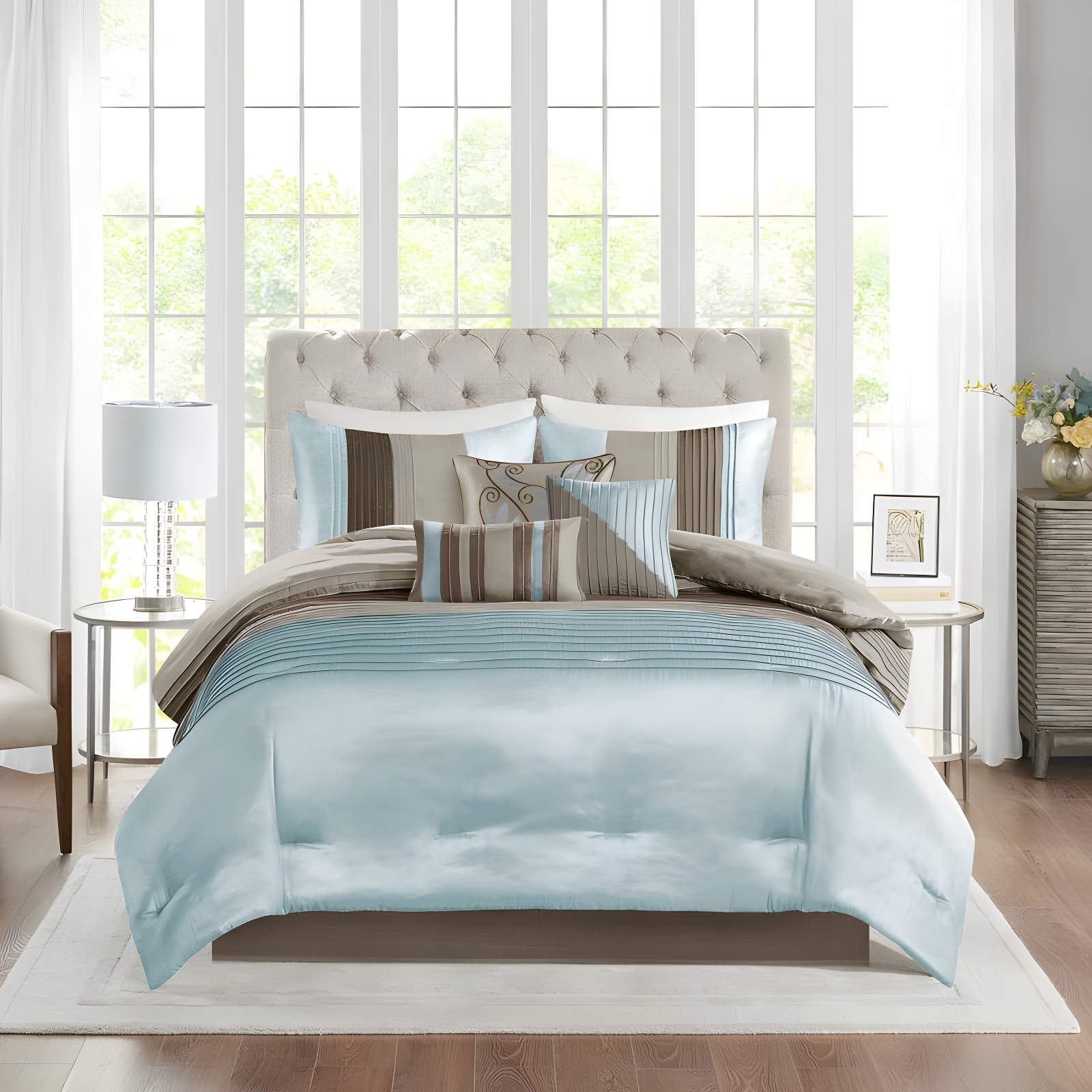 Madison Park Amherst 7 Piece Striped and Pleated Comforter Set