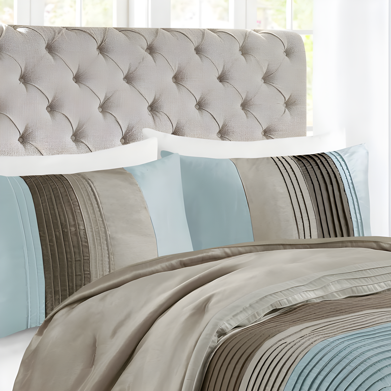 Madison Park Amherst 7 Piece Striped and Pleated Comforter Set