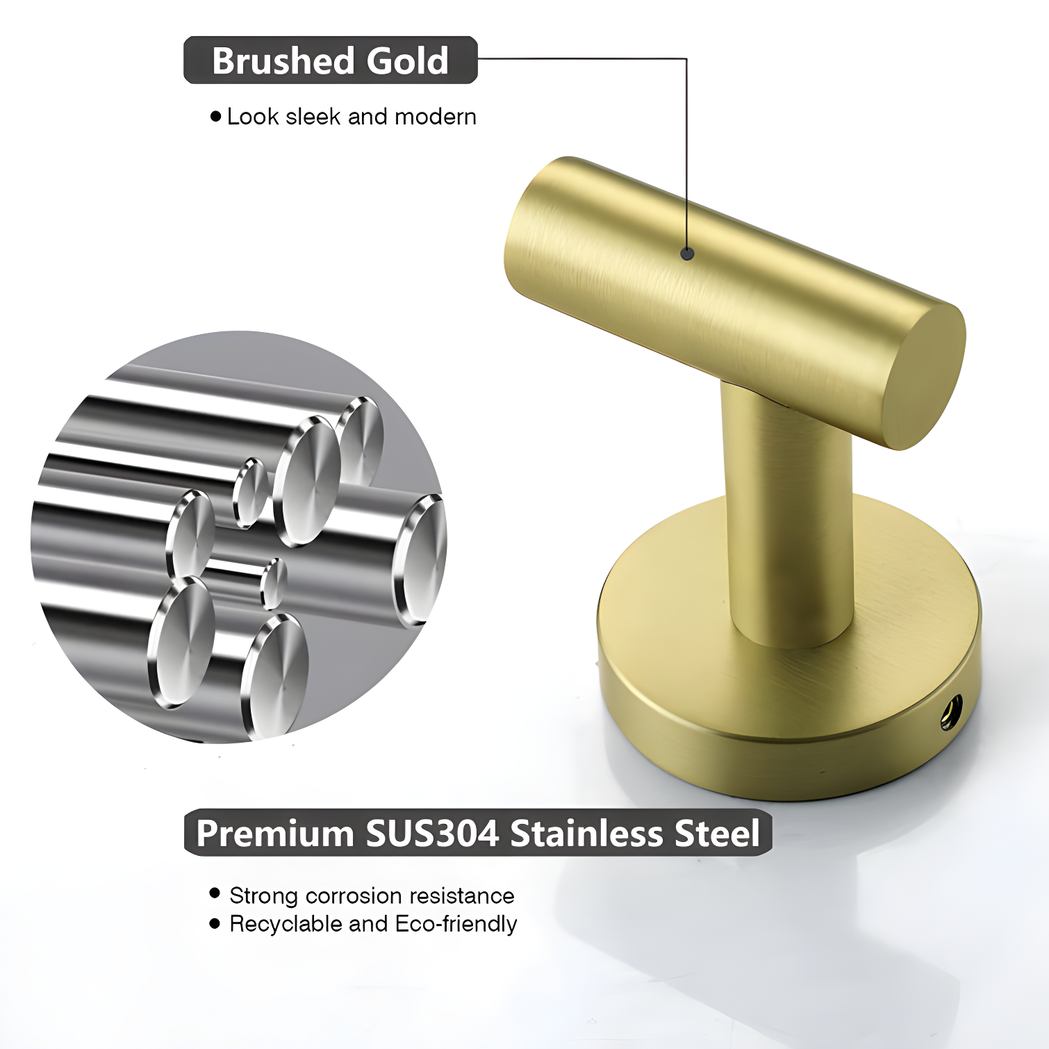 Bathroom Stainless Steel Towel Hooks Wall Mounted 4-Pack