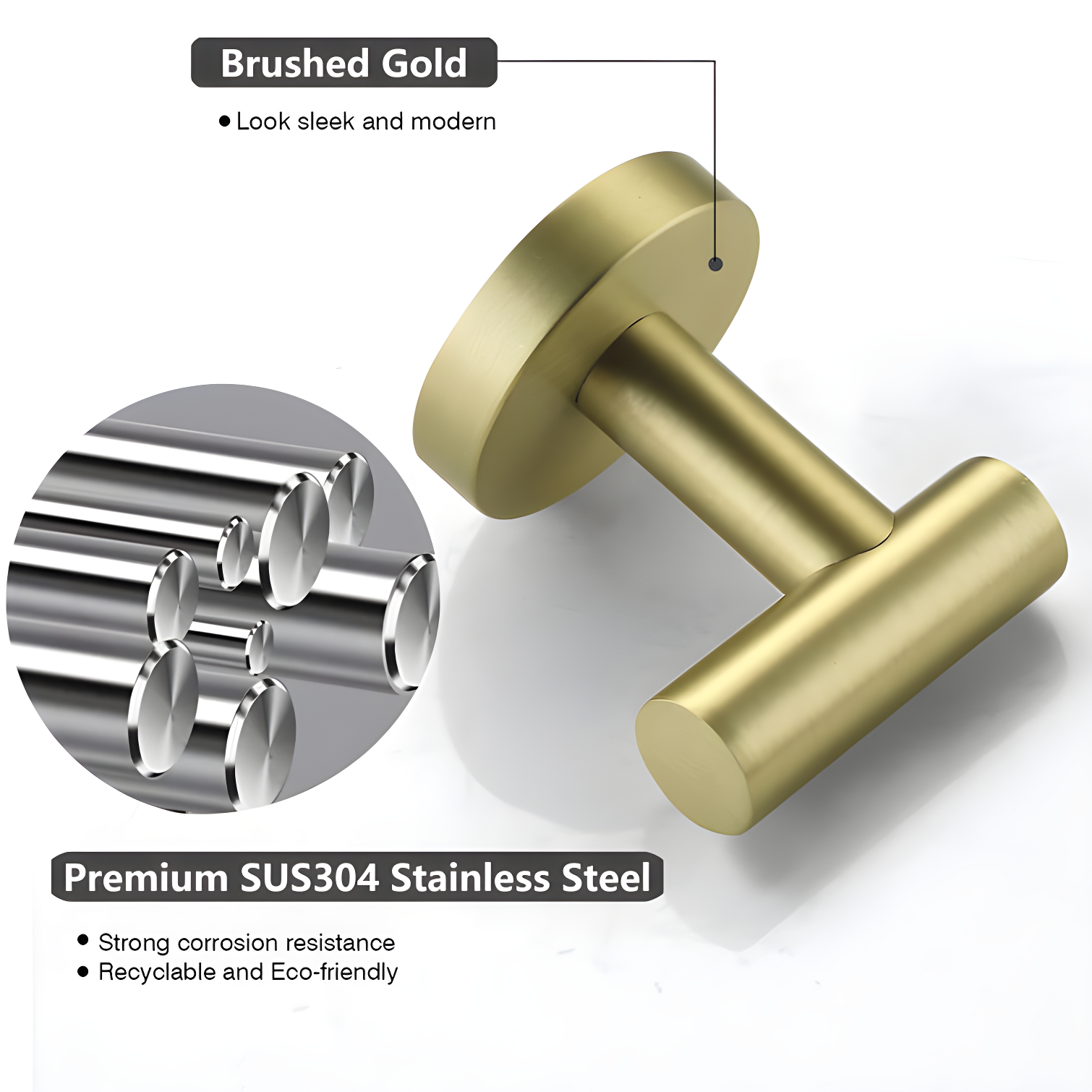 Bathroom Stainless Steel Towel Hooks Wall Mounted 4-Pack