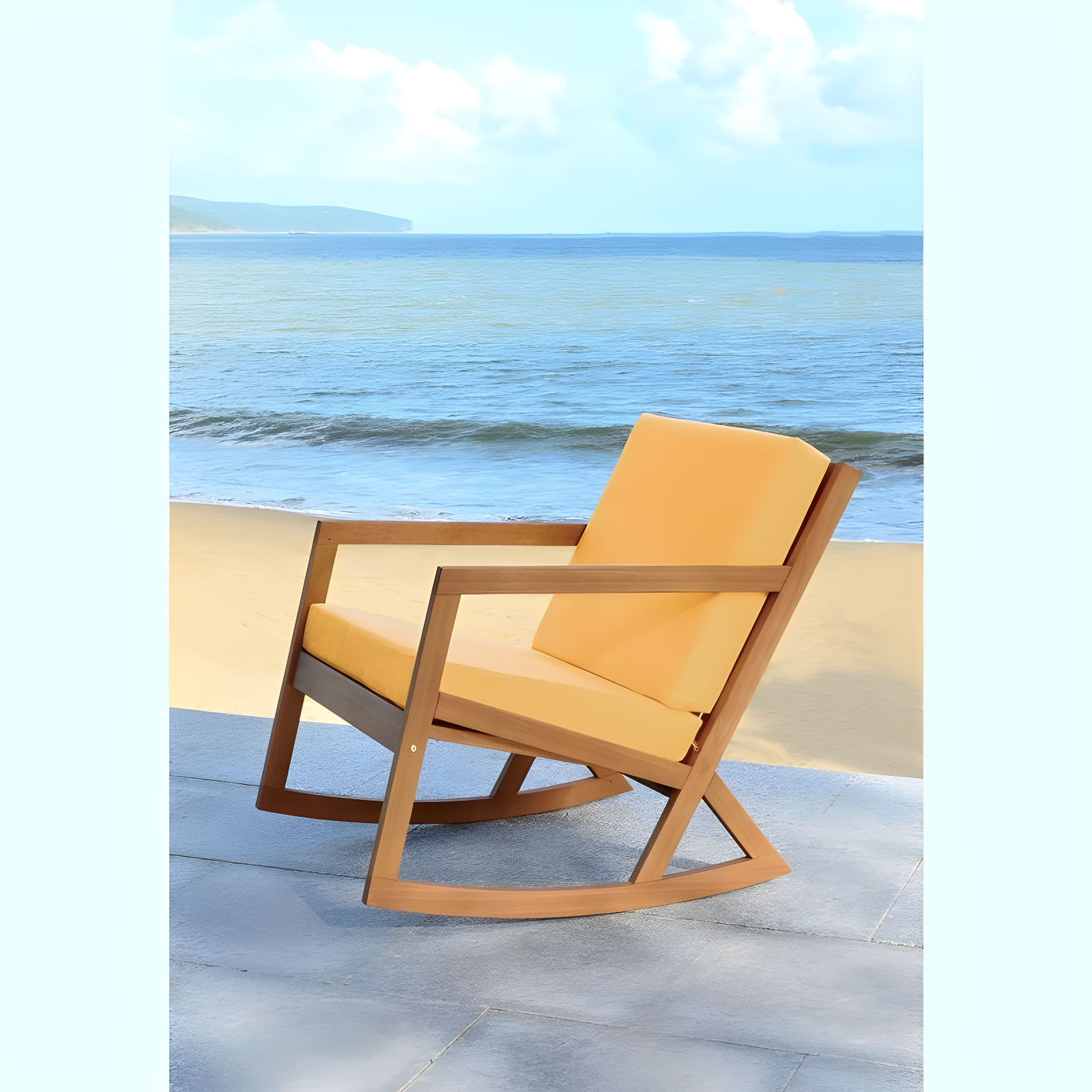 Vernon Rocking Chair Indoor/Outdoor - PAT7013 - Natural/Yellow - Safavieh