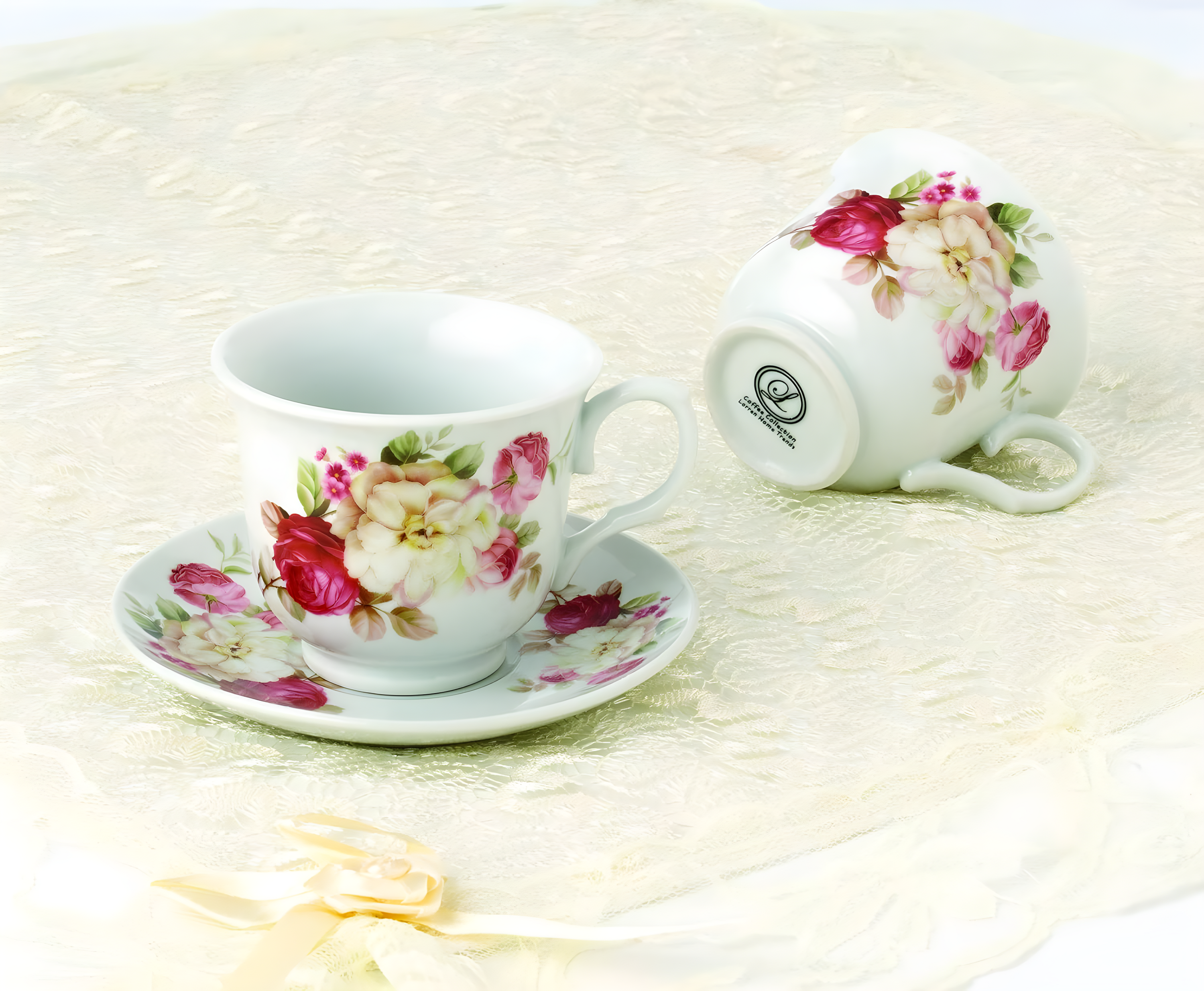 Lorren Home Trends 4 Piece Teacup & Saucer Set