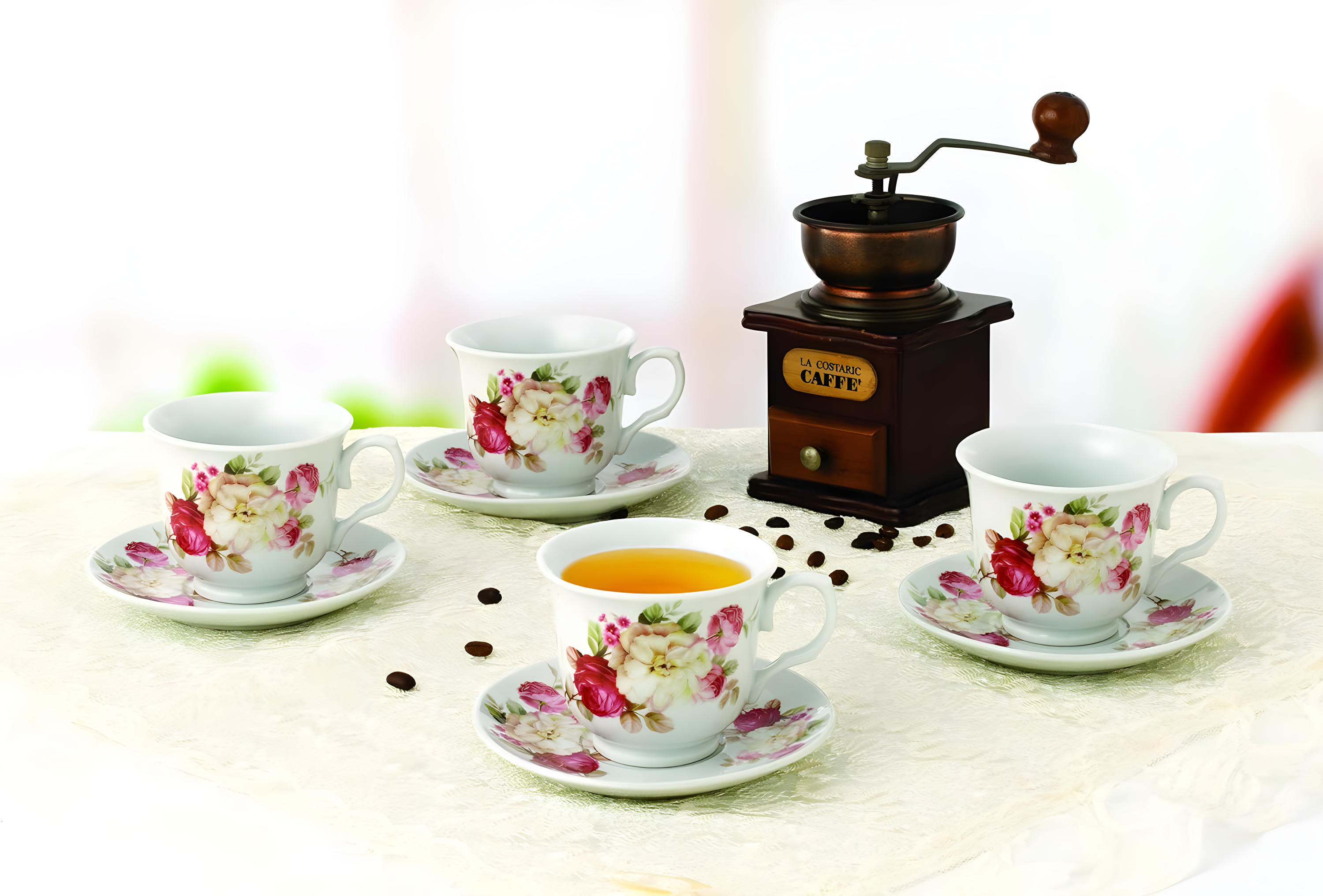 Lorren Home Trends 4 Piece Teacup & Saucer Set