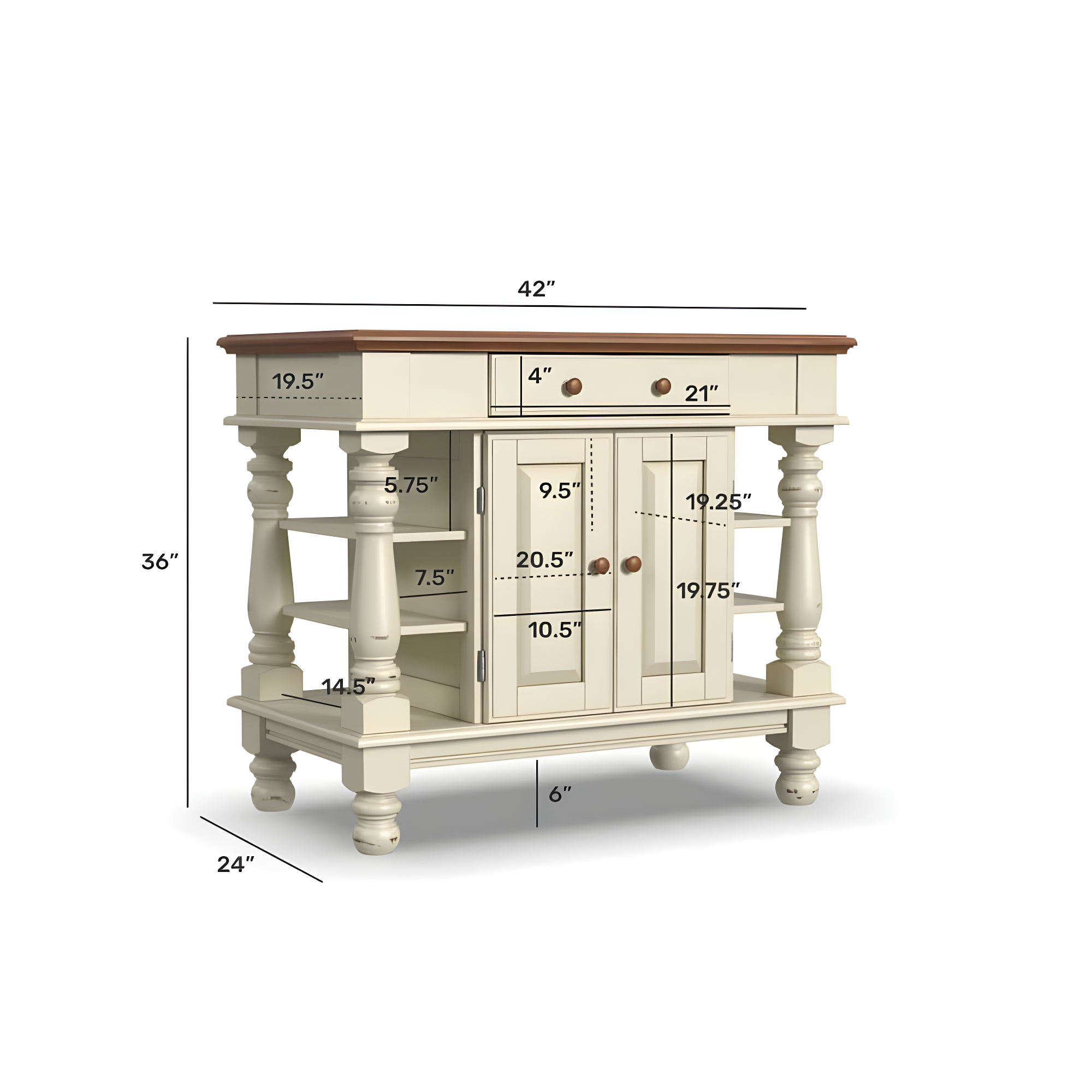 Homestyles Americana Off White Wood Kitchen Island with Storage and Open Shelves