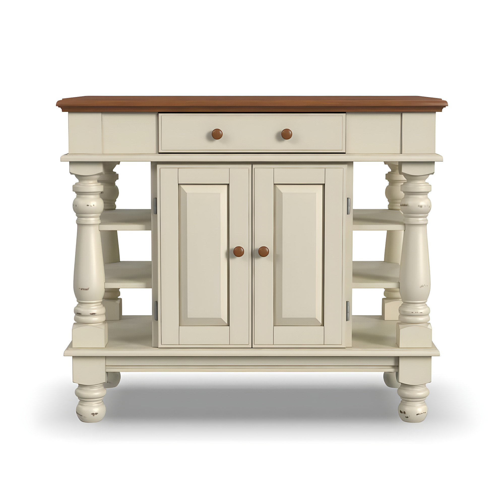 Homestyles Americana Off White Wood Kitchen Island with Storage and Open Shelves