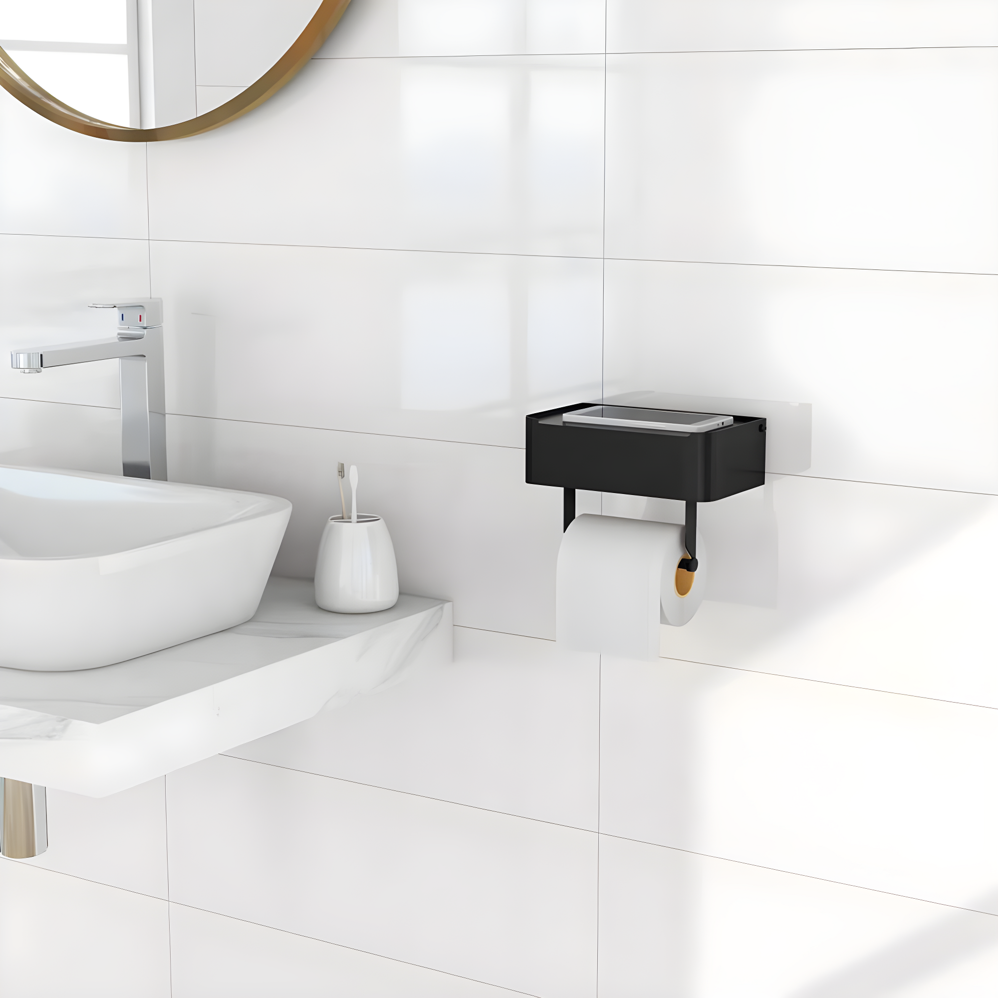 Stainless Steel Wall Mounted Toilet Paper Holder With Shelf - Durable & Convenient