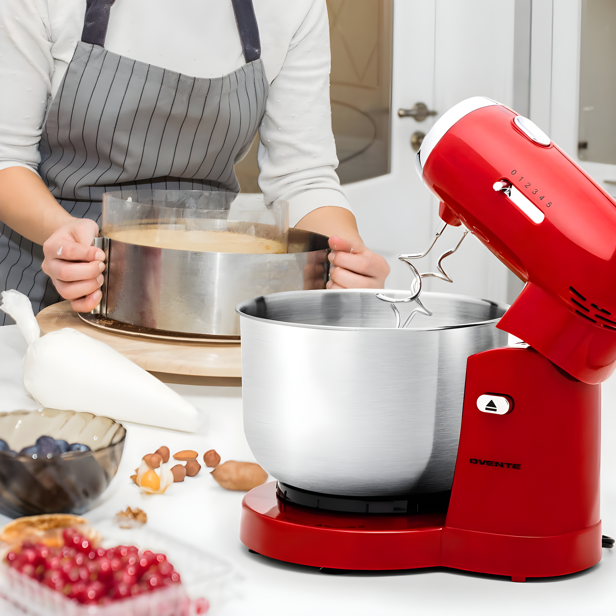 Ovente SM680R Ovente Electric Stand Mixer with 3.5Qt Removable Stainless Steel Bowl