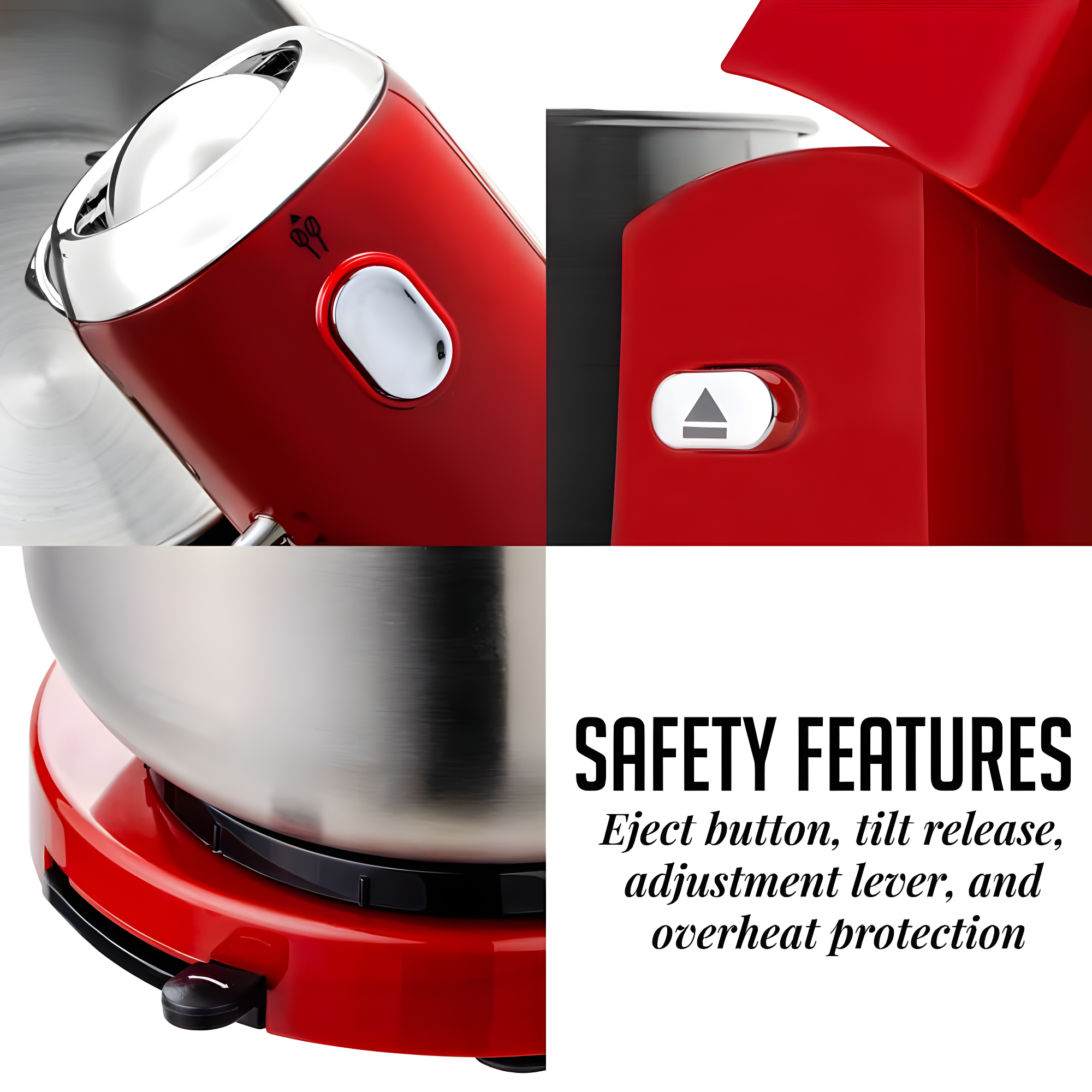Ovente SM680R Ovente Electric Stand Mixer with 3.5Qt Removable Stainless Steel Bowl