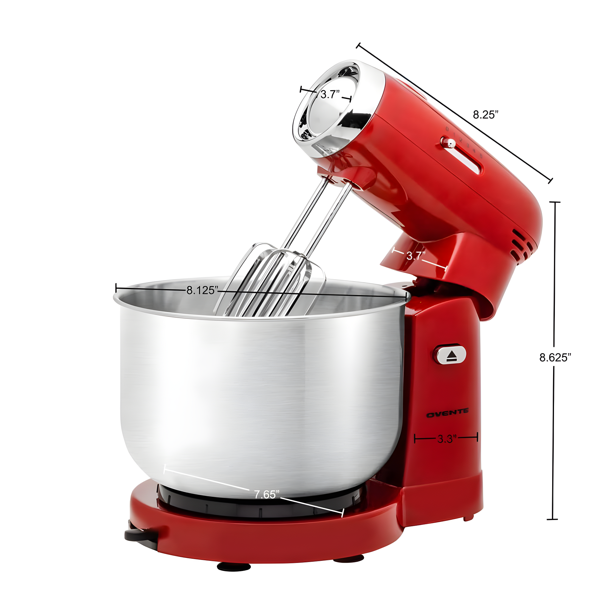 Ovente SM680R Ovente Electric Stand Mixer with 3.5Qt Removable Stainless Steel Bowl