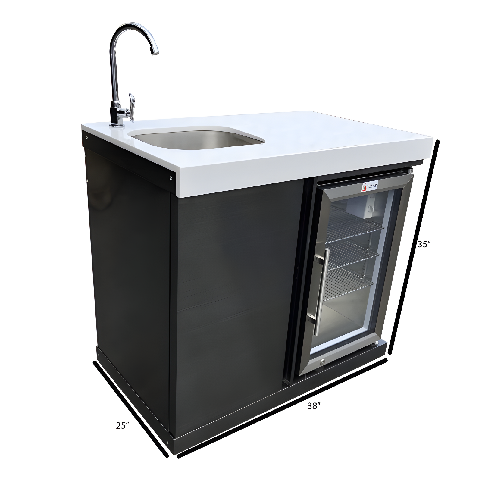 Mont Alpi MASF-SS Stainless Steel Beverage Center Cabinet Module + 2.7 Cubic Feet Wine Cooler Outdoor Rated Temperature Adjustable Compact Lockable Refrigerator + Faucet & Sink