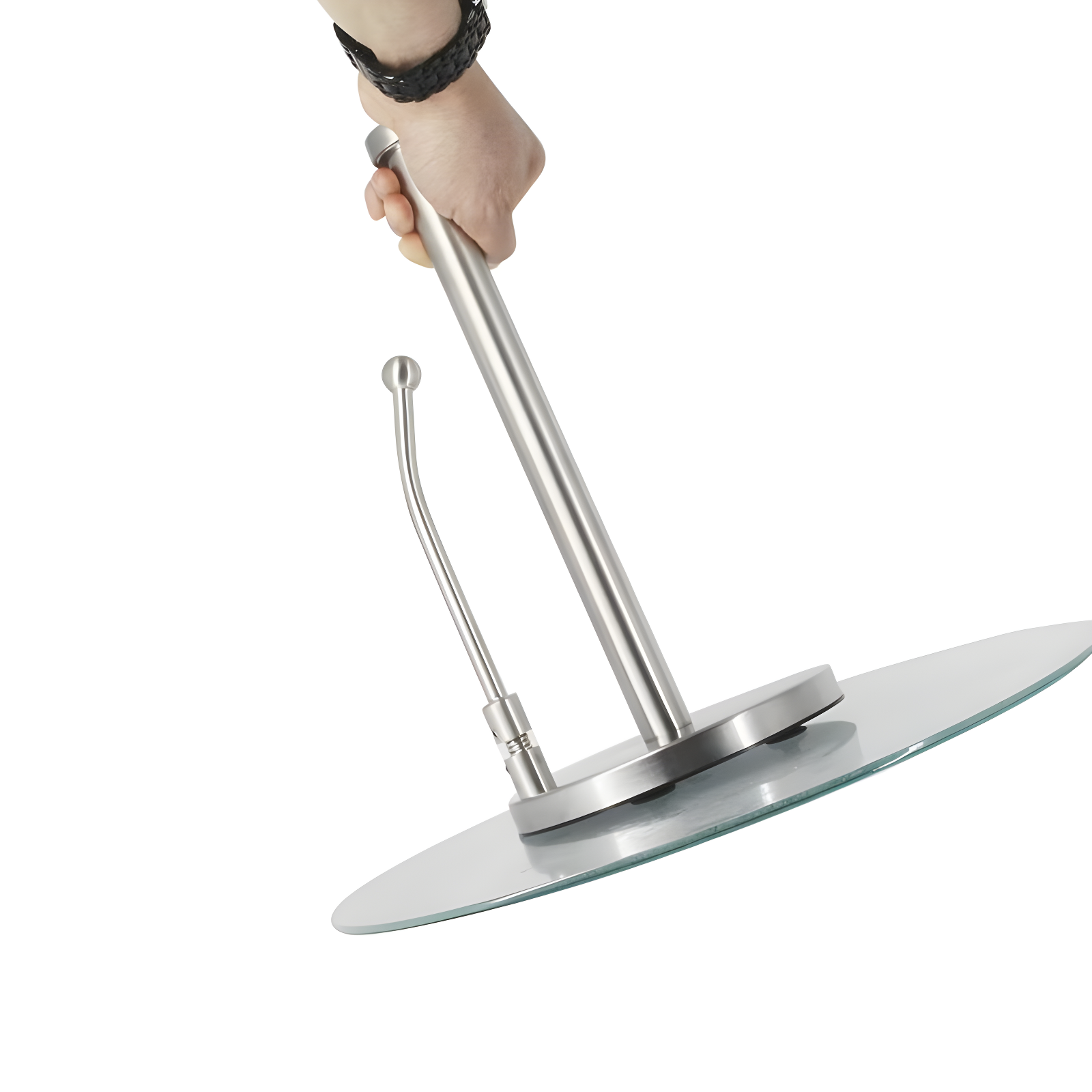 Paper Towel Holder Dispenser Standing with Weighted Base Spring Arm for Kitchen,Bathroom,Bedroom In Stainless Steel