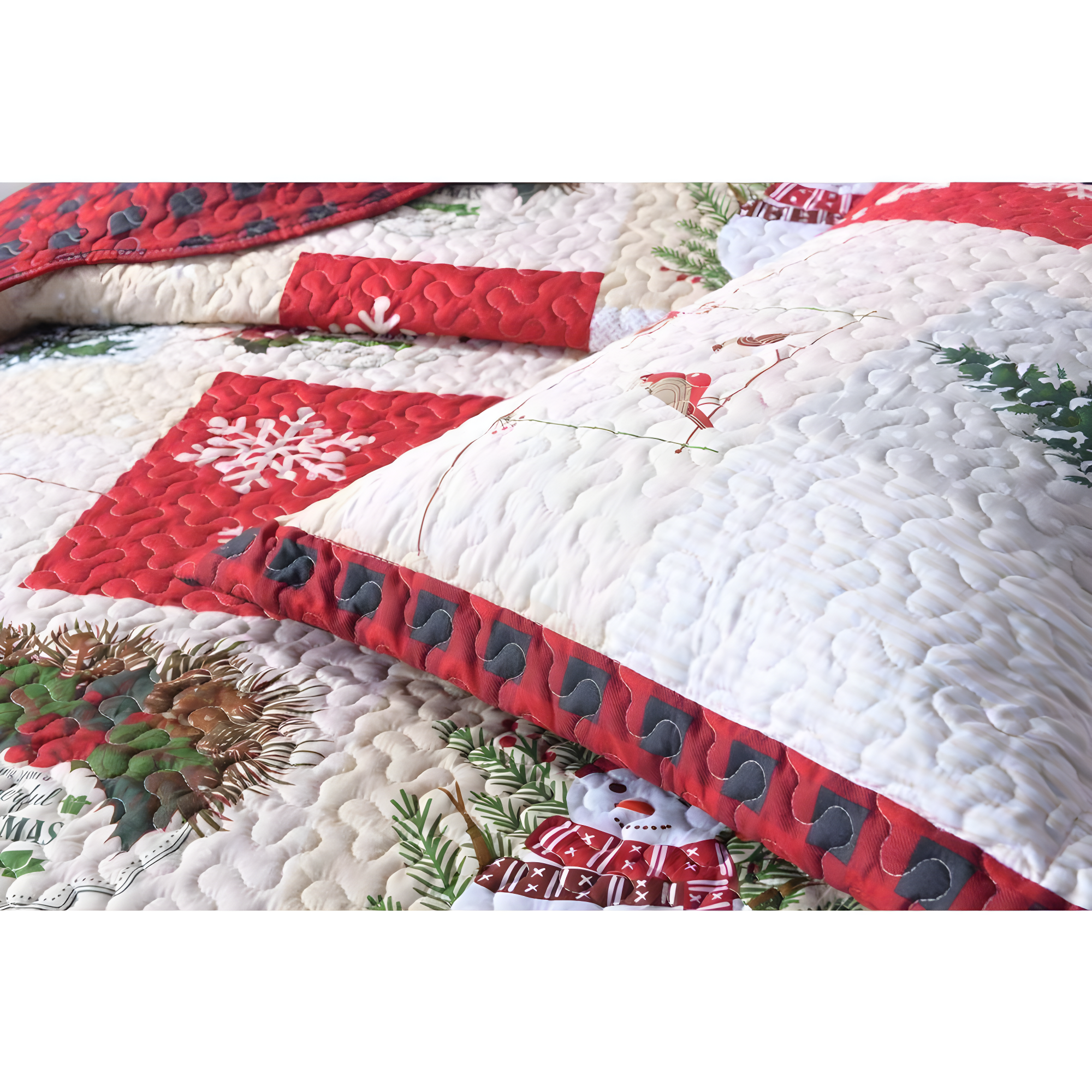 MarCielo  Christmas Patterned Red and Green 3-piece Quilt Set Queen