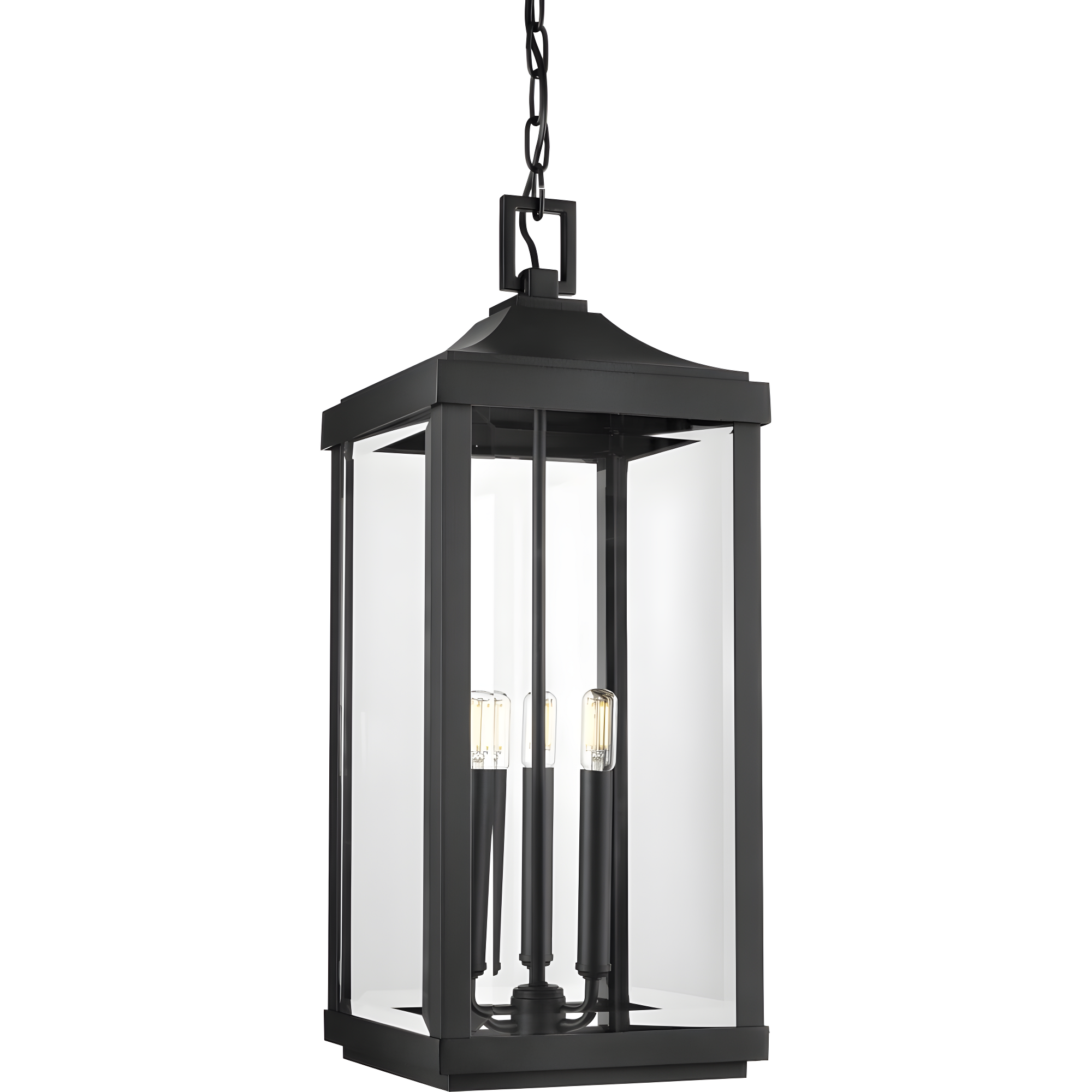Progress Lighting Gibbes Street 3-Light Outdoor Hanging Lantern, Antique Bronze, Etched White Pillar Shade