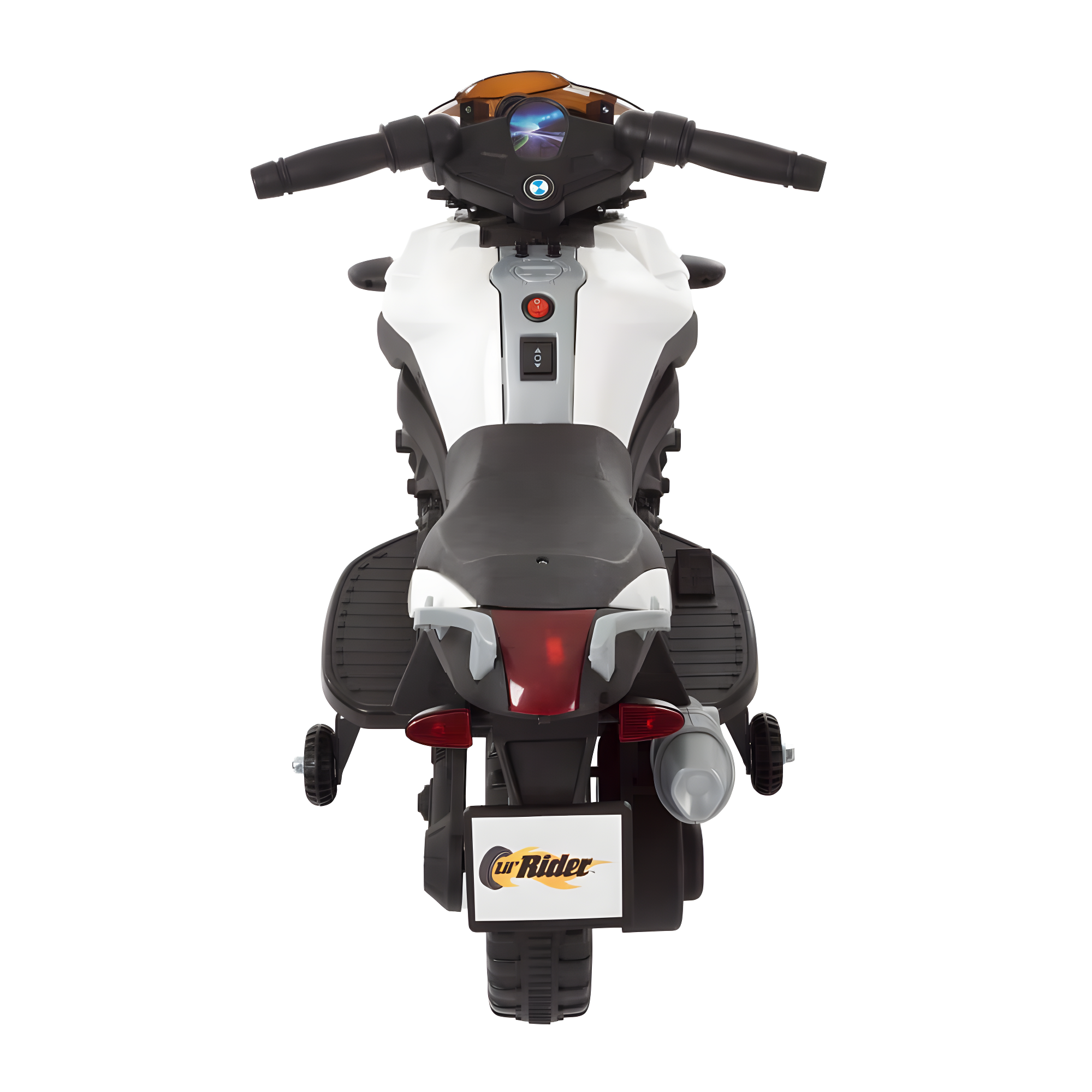 Toy Time Kids Motorcycle - Electric Ride-On with Training Wheels and Reverse Function - White and Black