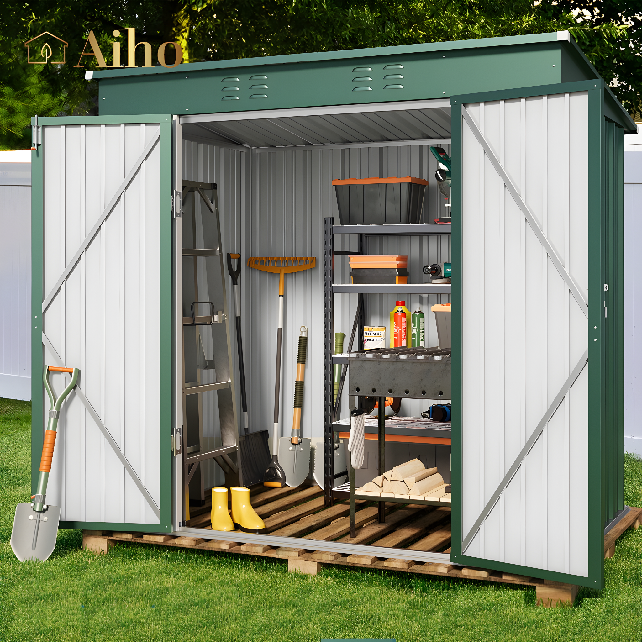 Outdoor Storage Shed, Lofka 6'x 4' Metal Garden Shed with Lockable Door,for Backyard Patio,Green