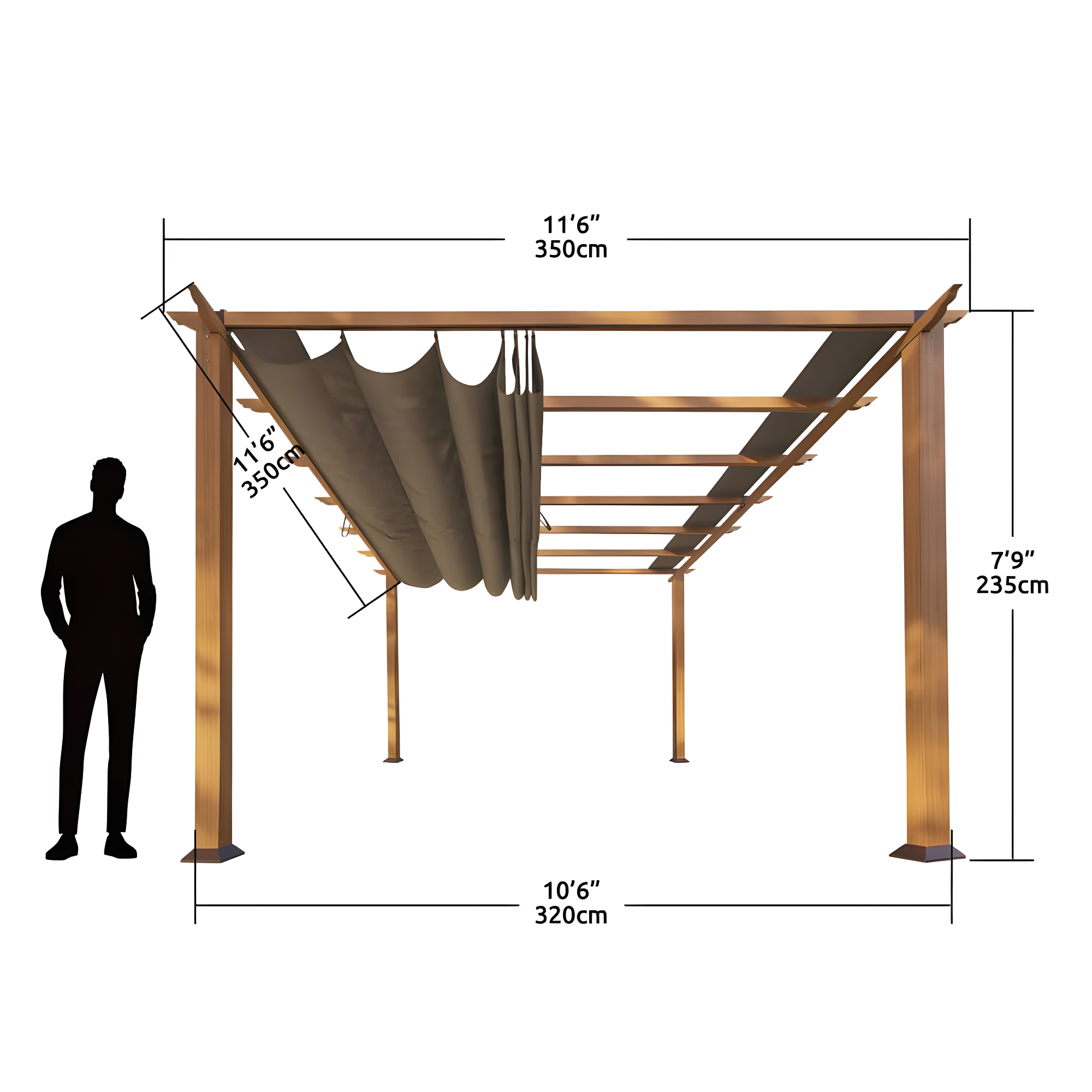 Florence 11 ft. W x 11 ft. D Wood Grain Aluminum Pergola in Canadian Cedar with Convertible Canopy