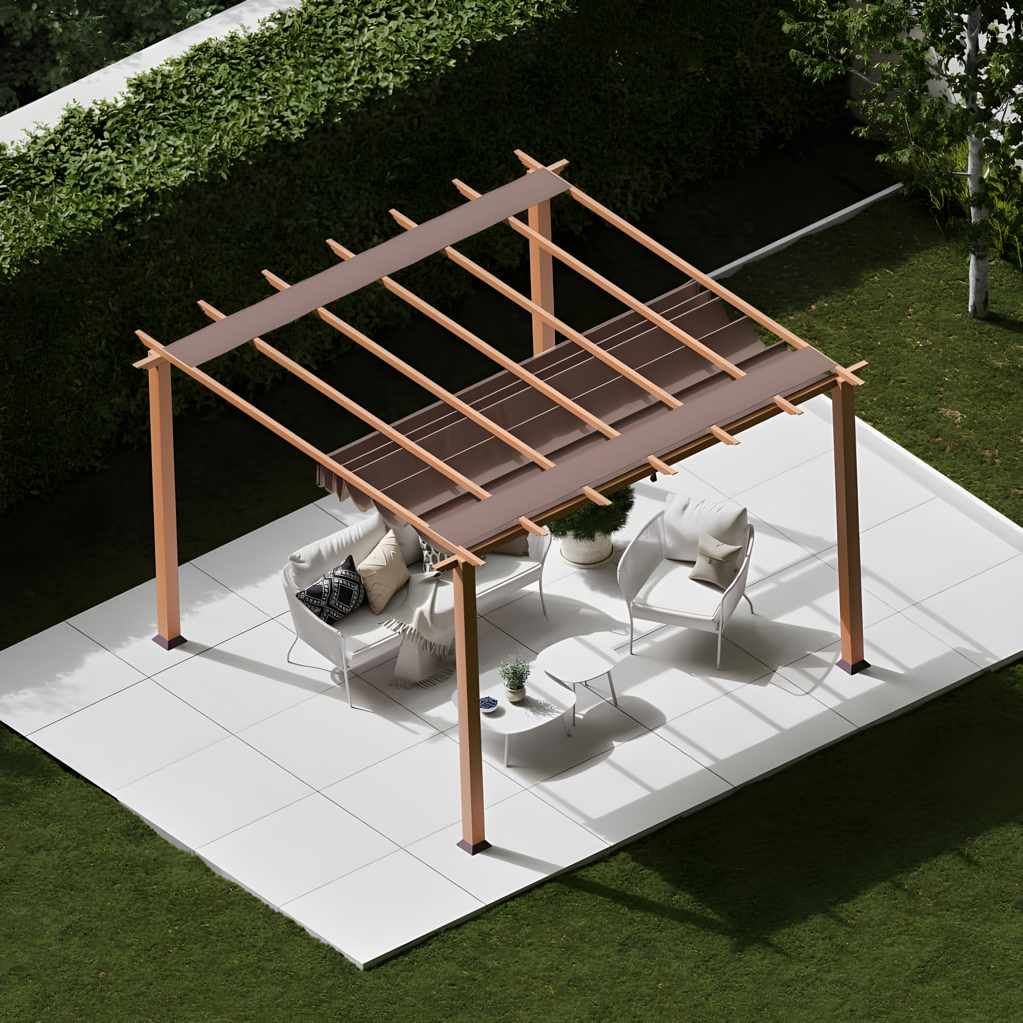 Florence 11 ft. W x 11 ft. D Wood Grain Aluminum Pergola in Canadian Cedar with Convertible Canopy